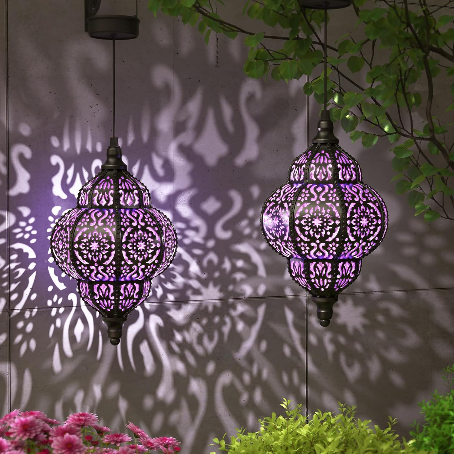 Hapjoy Luces solares colgantes para decoración de jardín al aire libre, farol solar impermeable de plástico marroquí, decoraciones al aire libre