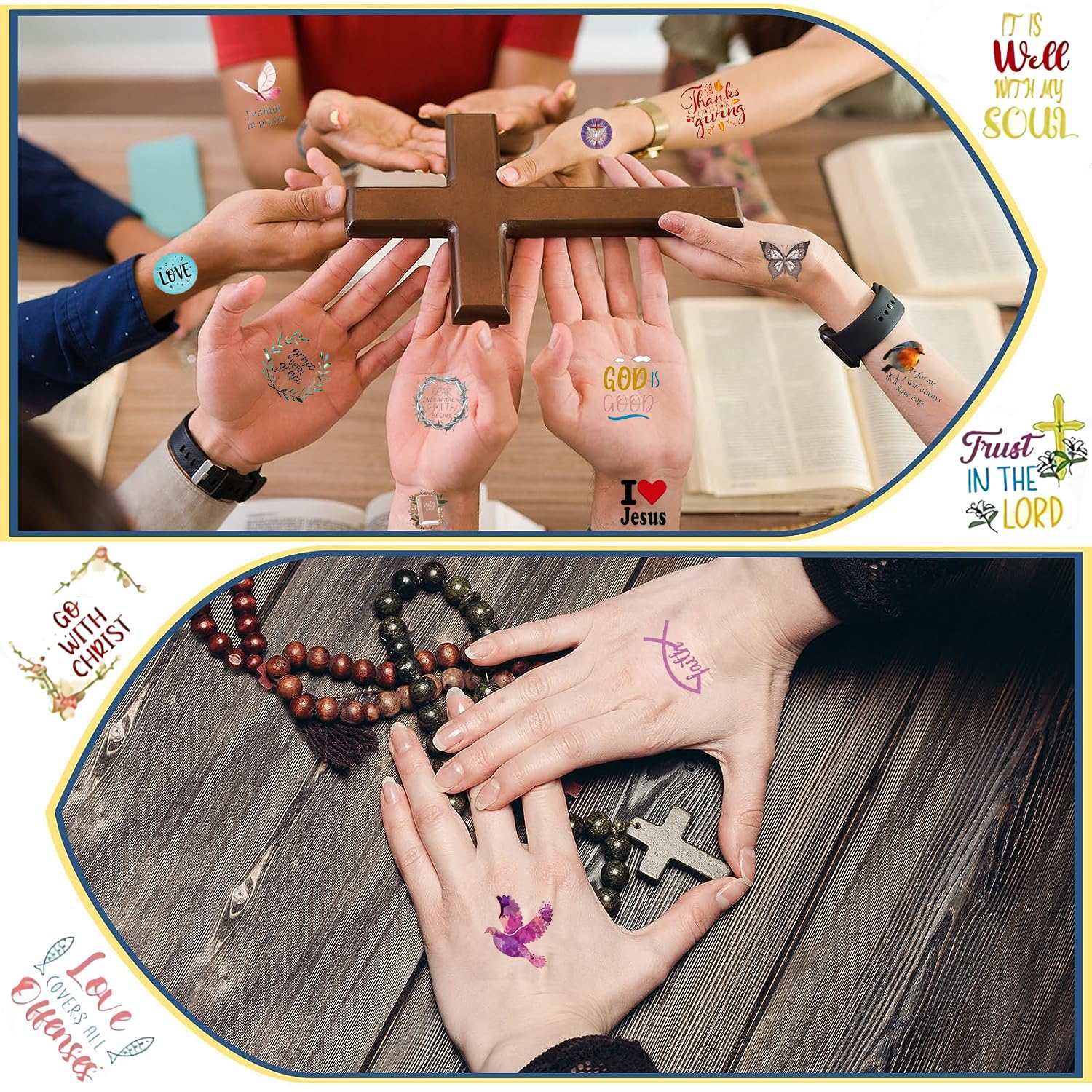 20 hojas de tatuajes temporales con versículos de la Biblia, calcomanías motivacionales de escritura inspiradora, tatuajes de fe, regalos de fiesta,