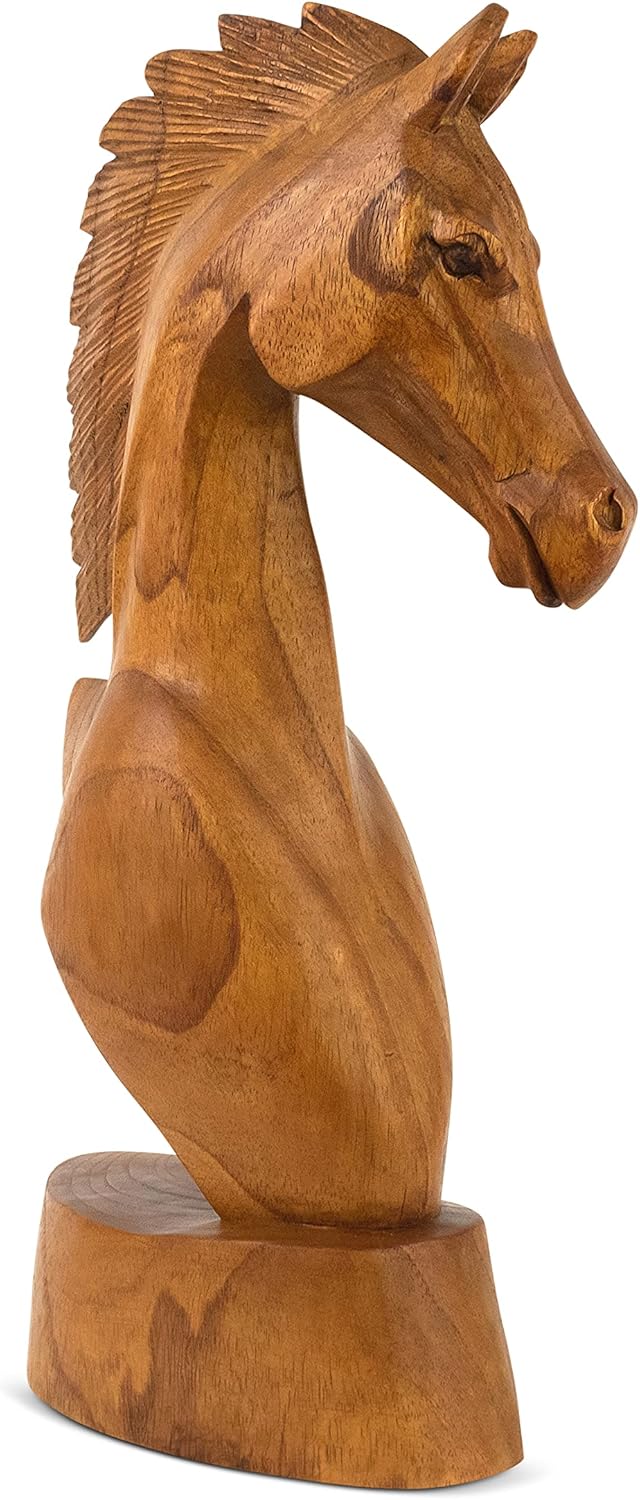 G6 Collection Estatua de madera tallada a mano con cabeza de caballo, estatua hecha a mano, hecha a mano, decoración del hogar, figura decorativa