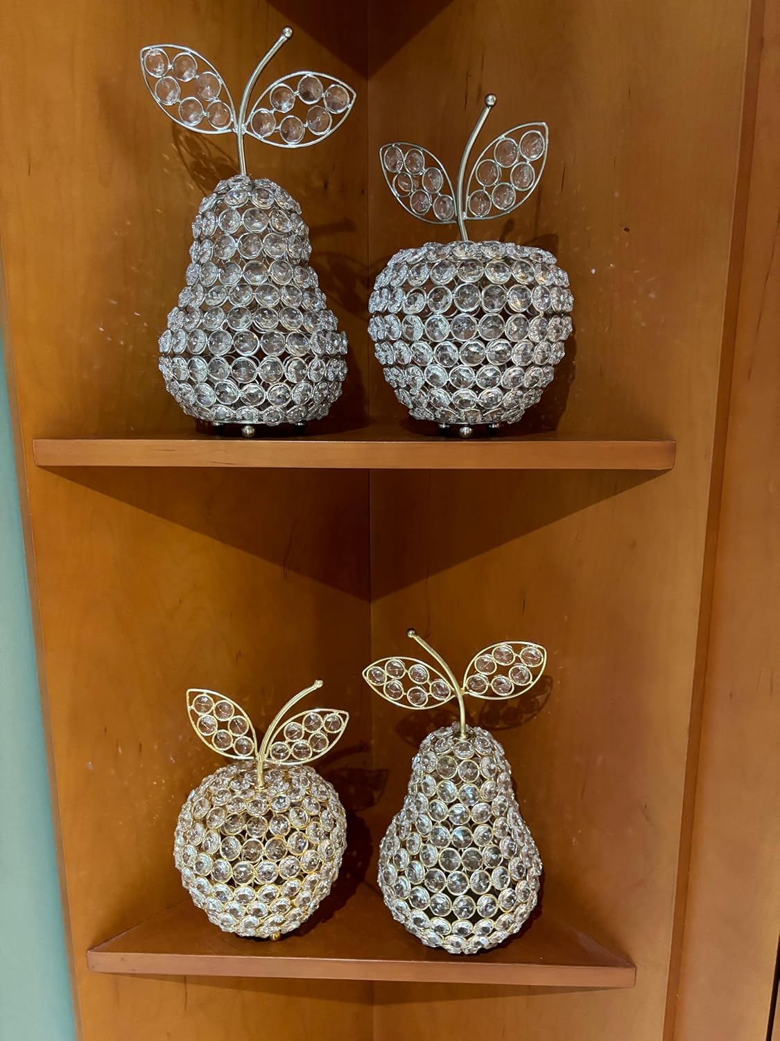 5705 Manzana Cristal Escultura de pera dorada, decoración del hogar, centro de mesa de frutas, pera de cristal, peras de regalo, mesa, decoración de