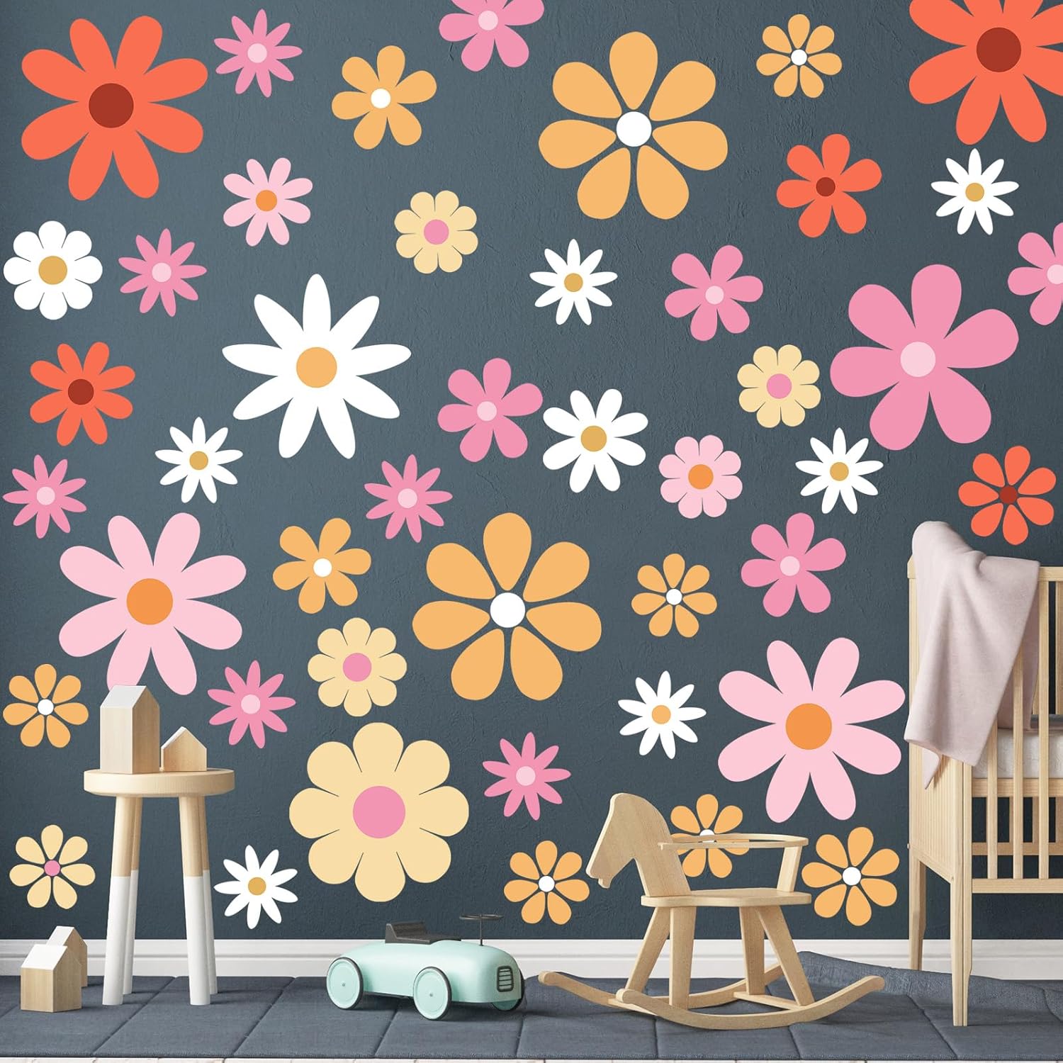 12 hojas de calcomanías de pared de margaritas blancas, calcomanías de pared de margaritas grandes, calcomanías florales para niños, niñas,