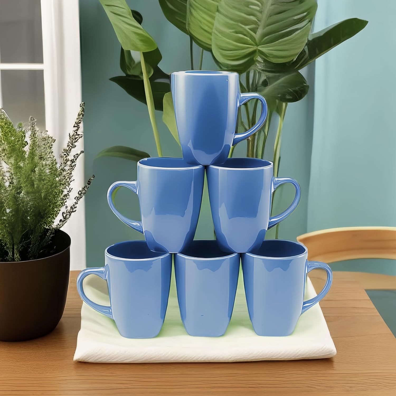 Juego de 6 tazas de café cuadradas de 12 onzas con asa, tazas de café de porcelana para café, té, cacao, leche, regalo de inauguración de la casa
