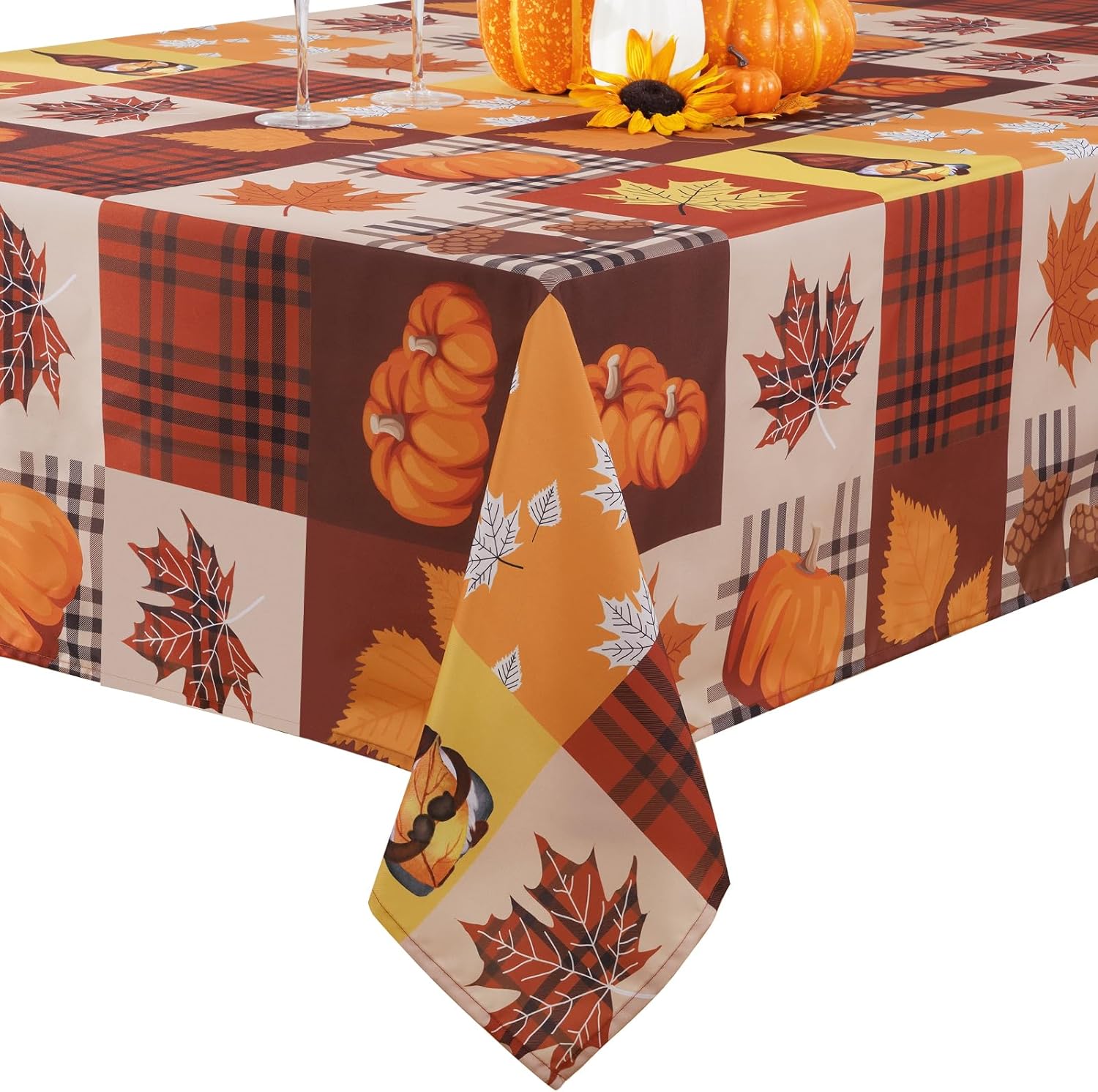 Alishomtll Decoración de otoño, mantel de otoño, mantel rectangular a cuadros de otoño, calabaza de otoño, hoja de arce, decoración de mesa festiva