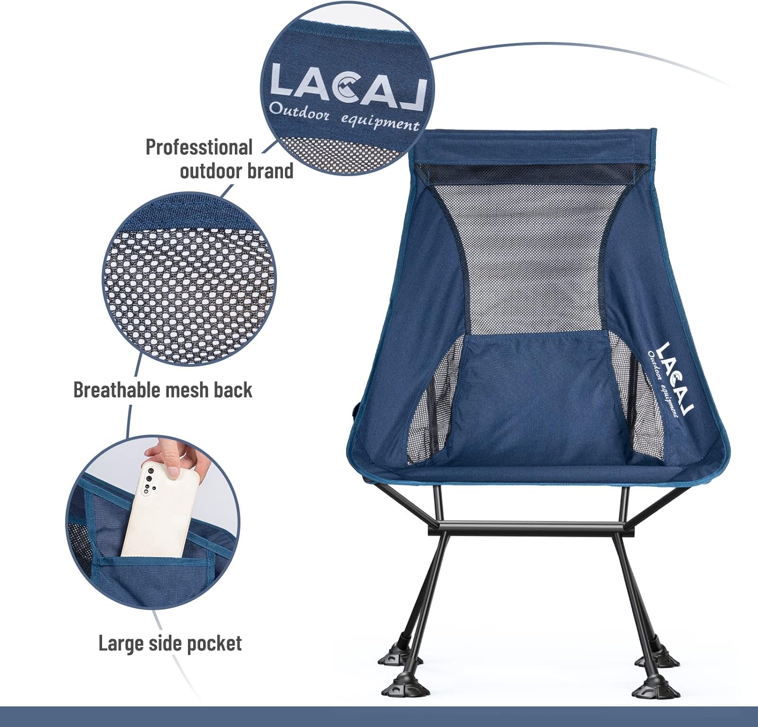 Silla ligera con respaldo medio, estructura plegable, cómoda superficie de tela Oxford con aleación de aluminio duradera, ideal para campamento,