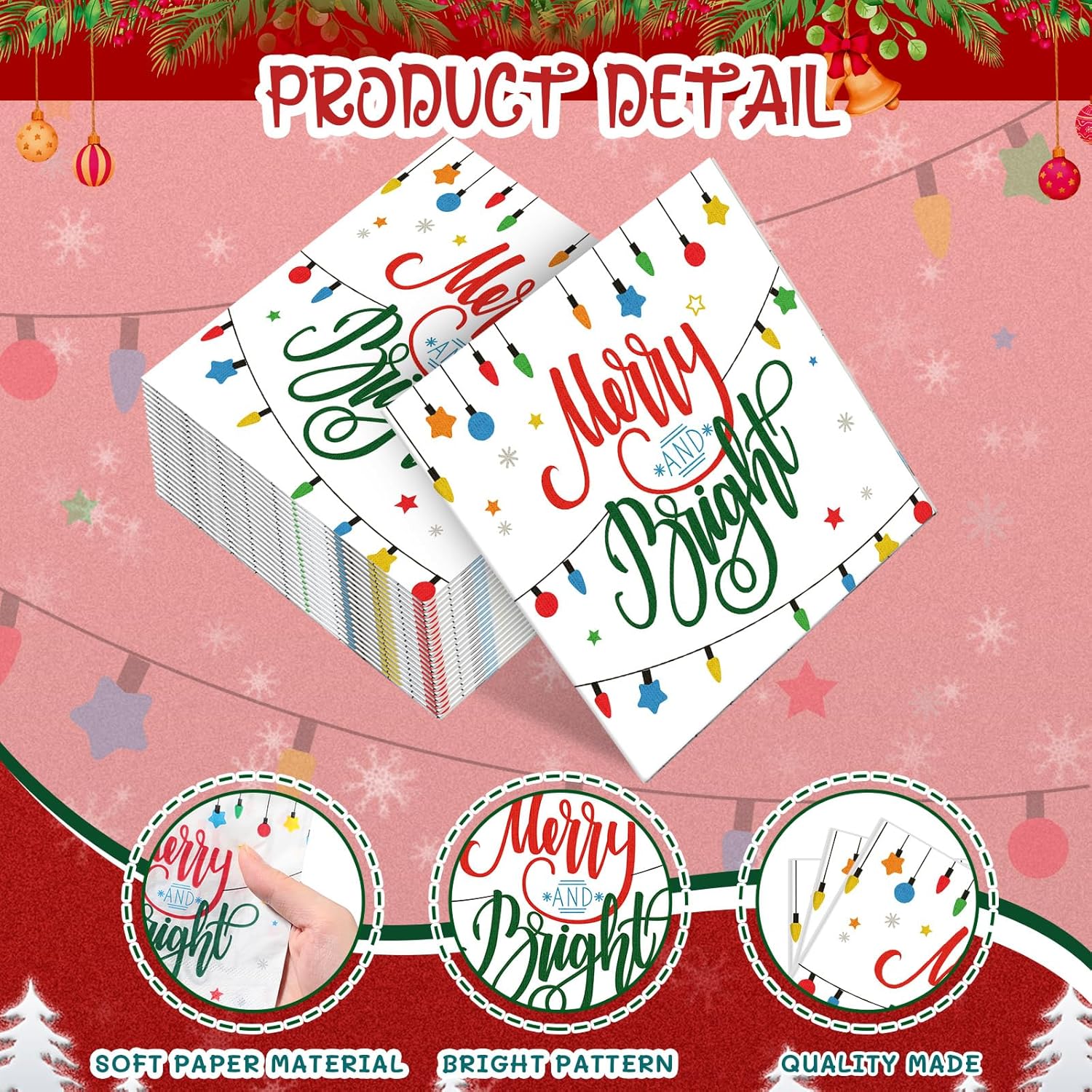 Sherr Paquete de 200 servilletas de Navidad, toallas de papel de Navidad ligeras de 2 capas desechables para baño, toallas de mano de papel