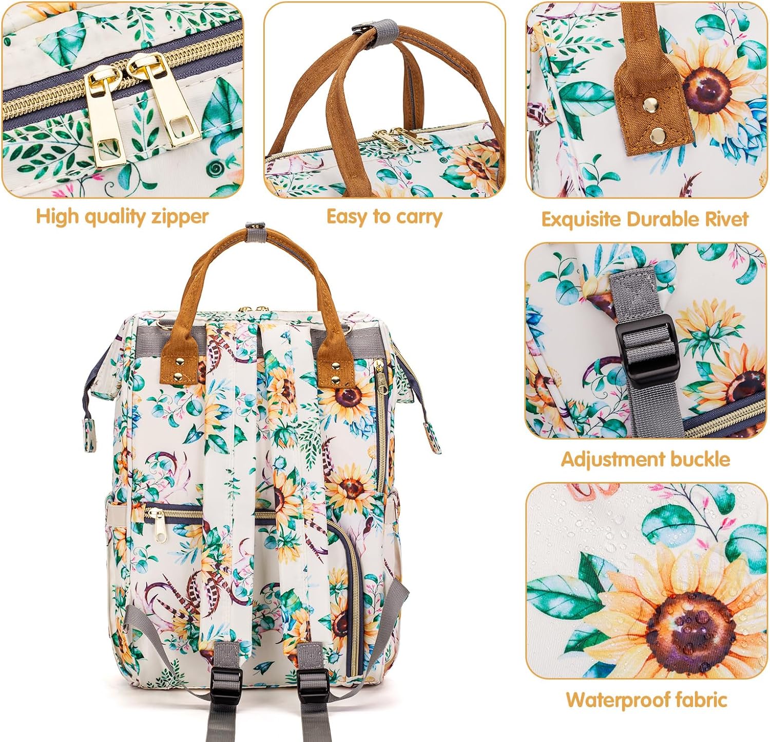 Bolsa de pañales Mochila multifunción para cambiadores de bebé, mochila grande para pañales, chrysanthemum, Classic