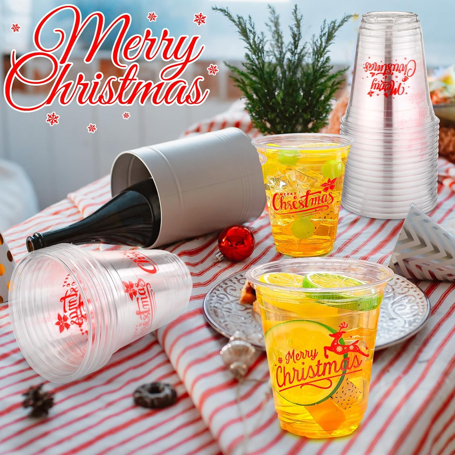 Dandat 100 vasos de Navidad de 12 onzas, vasos de plástico de Navidad, vasos desechables de Navidad, vasos desechables de Navidad, vasos de