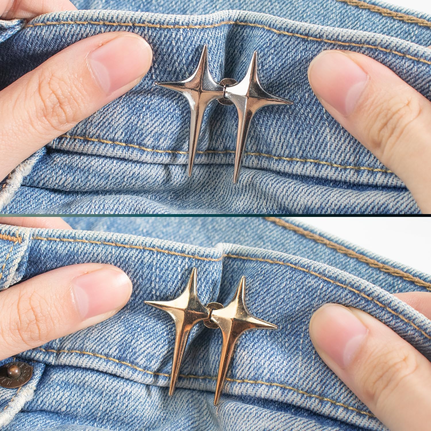 Botón de jeans, 4 juegos de botones de estrella ajustables para jeans, hebillas decorativas desmontables en la cintura, ajuste perfecto, ajuste de