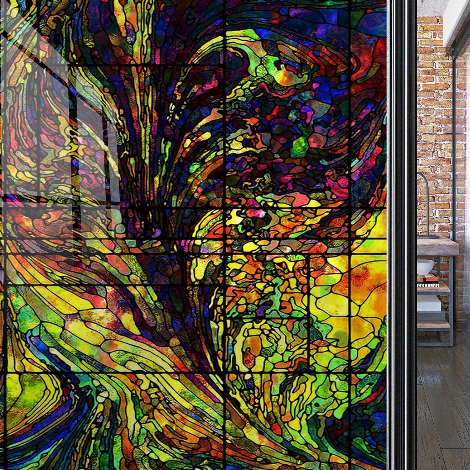 Lámina de vitrales para ventana, privacidad, abstracto, colorido, decorativo, esmerilado, sin pegamento, adherencia estática, 35.4 x 78.7 pulgadas