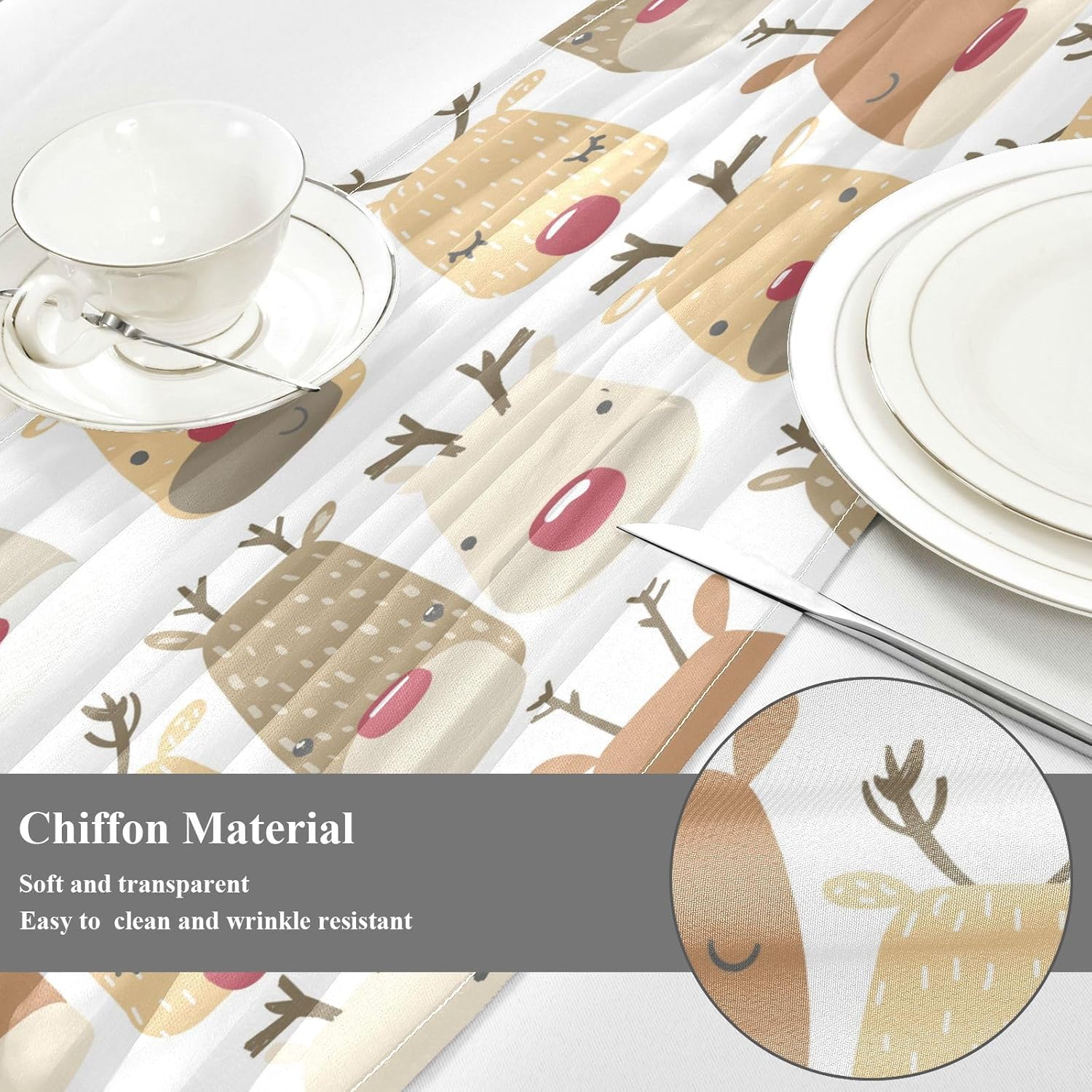 Camino de mesa de cabeza de reno de Navidad, decoración de cocina de otoño para decoración de escritorio, camino de mesa de Navidad de 120 pulgadas