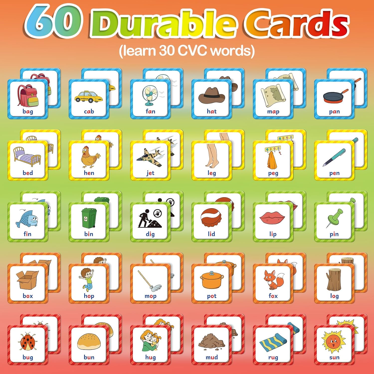 CVC Juego de palabras a juego, juego de memoria, 60 piezas de