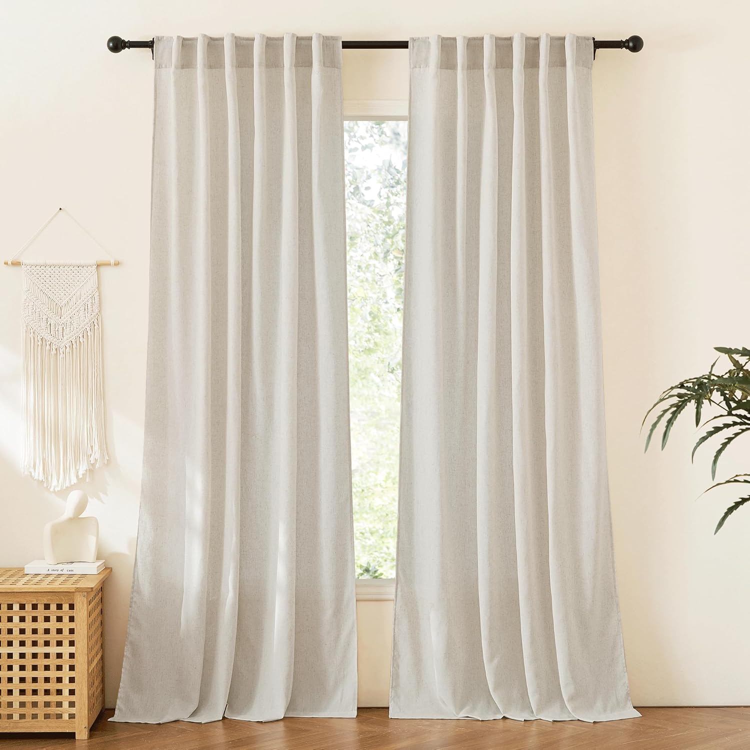 RYB HOME Cortinas traslúcidas de lino para sala de estar, dormitorio, pestaña trasera de 84 pulgadas, decoración rústica bohemia para comedor,