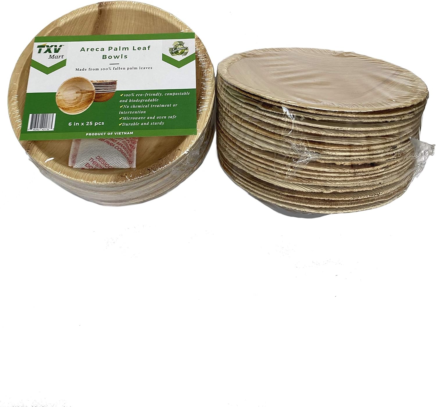 TXV Mart – Cuencos desechables de hoja de palma de 6 pulgadas, 20 paquetes, 100% naturales, biodegradables y compostables, resistentes, bodas,