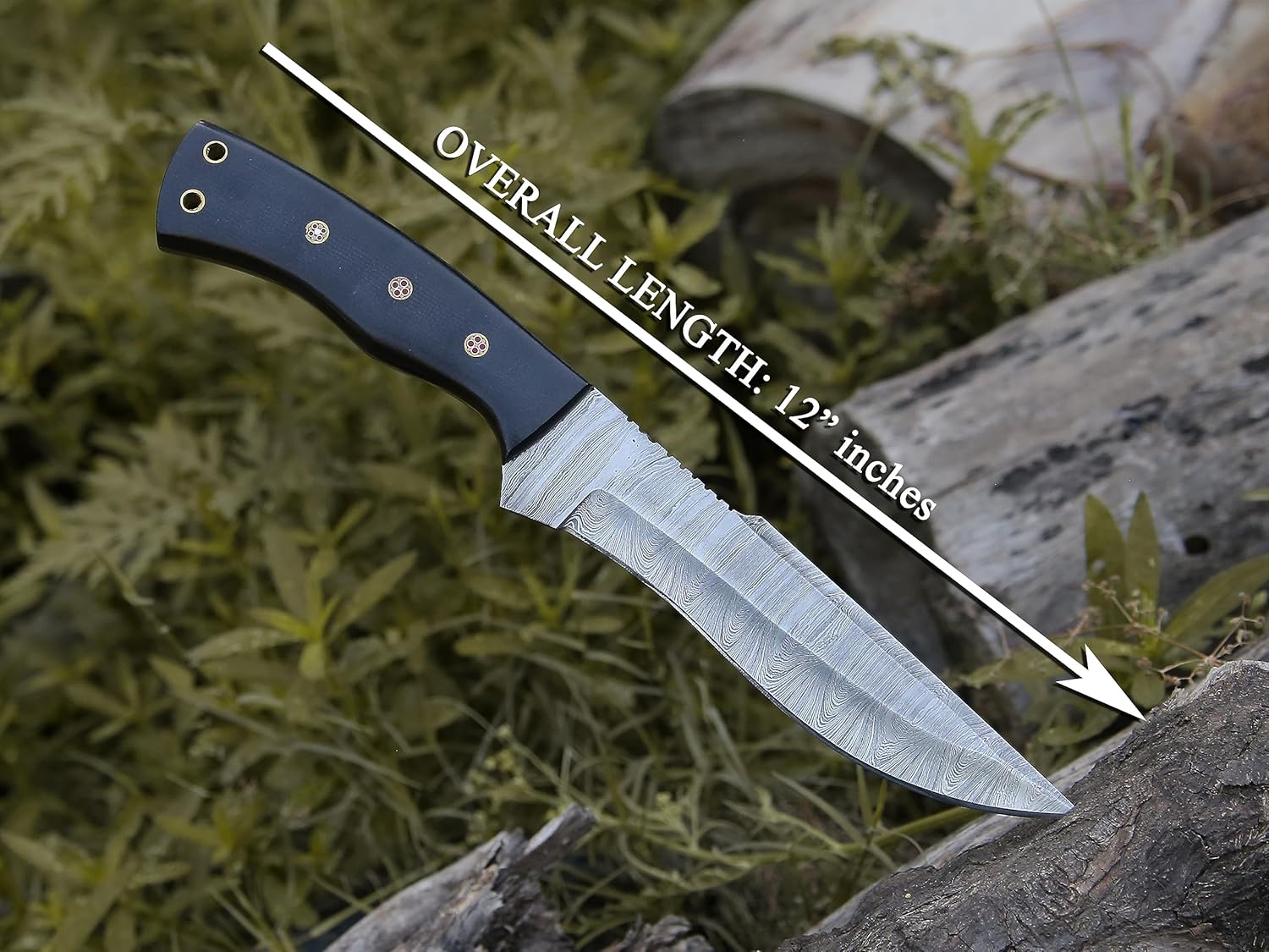 HMC – Cuchillo de acero de damasco, cuchillos de caza de hoja fija, cuchillo de caza de ciervos de espiga completa, cuchillo de manualidades de