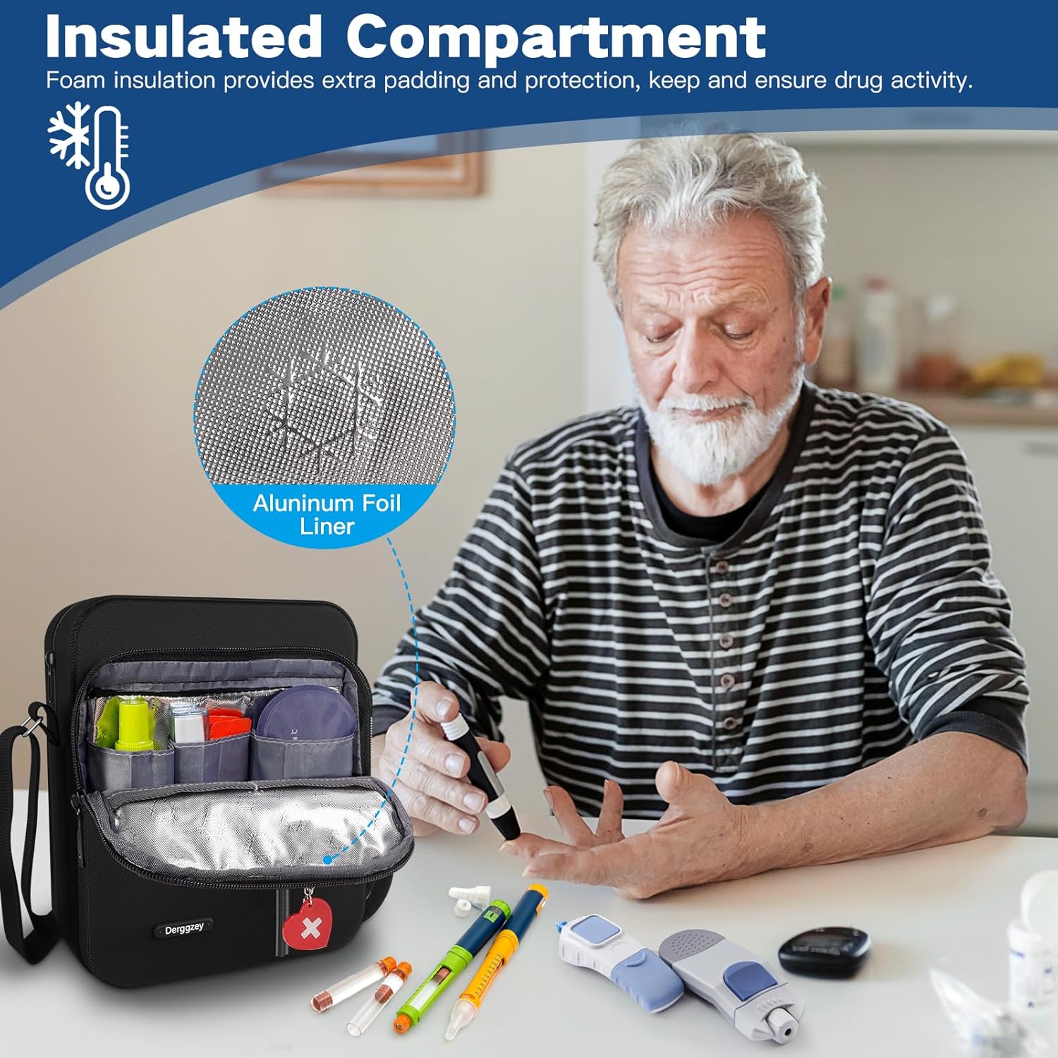 Insulin Cooler Travel Case, Insulated Diabetic Supplies Organizer Bag with Shoulder Strap for Insulin Pen, EpiPen, Asthma Inhaler, Blood Glucose