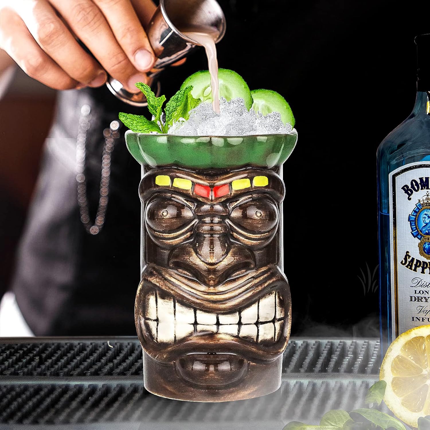 SuproBarware Tiki – Juego de 4 tazas de cerámica tropical, taza de cóctel hawaiano (juego de 4 piezas)