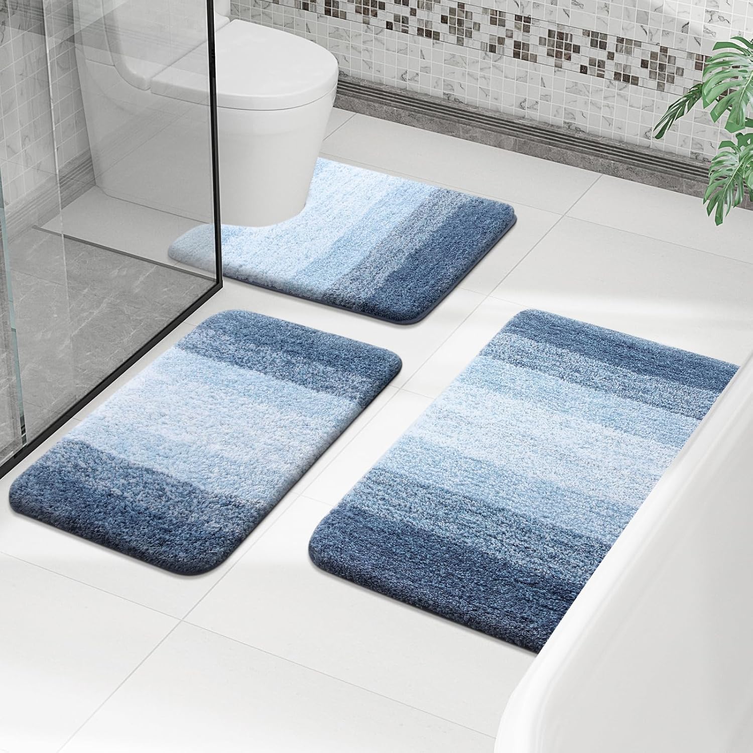 OLANLY Juego de 2 alfombras de baño y alfombras de baño ombré, tamaño 36 x 24 pulgadas y juego de alfombras de baño 30 x 20 + 24 x 20 pulgadas,