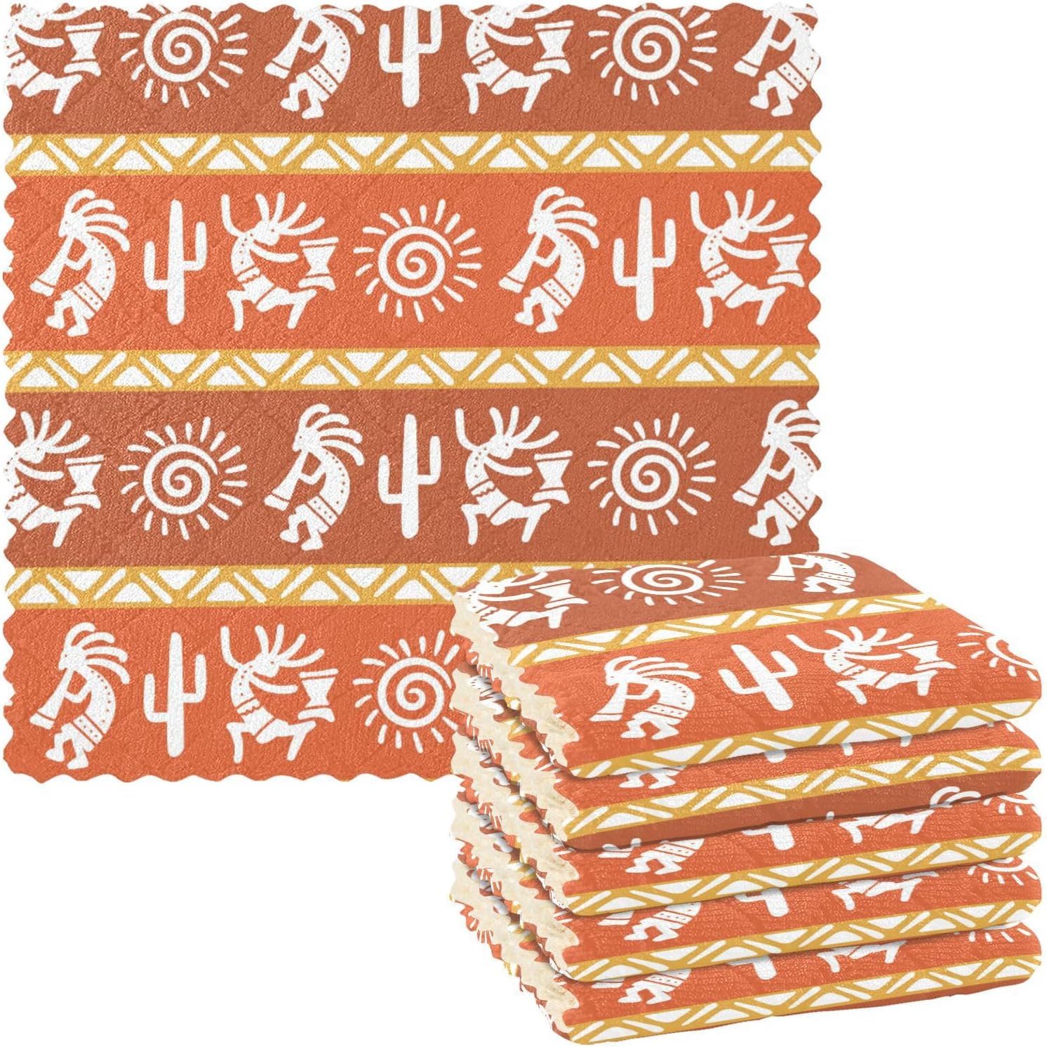 American African Indian Pattern Set of 6 Fast Drying Dish Clothes for Washing Dishes Print Cotton Kitchen Accessories for Cooking for