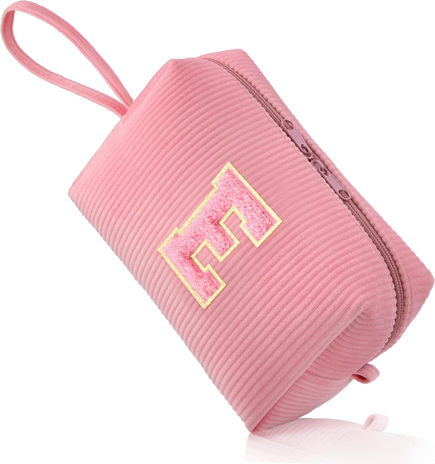 FUZVOL – Bolsa de maquillaje pequeña, bolsa de maquillaje de pana rosa, lindo regalo personalizado para mujeres, bolsa de aseo de artículos