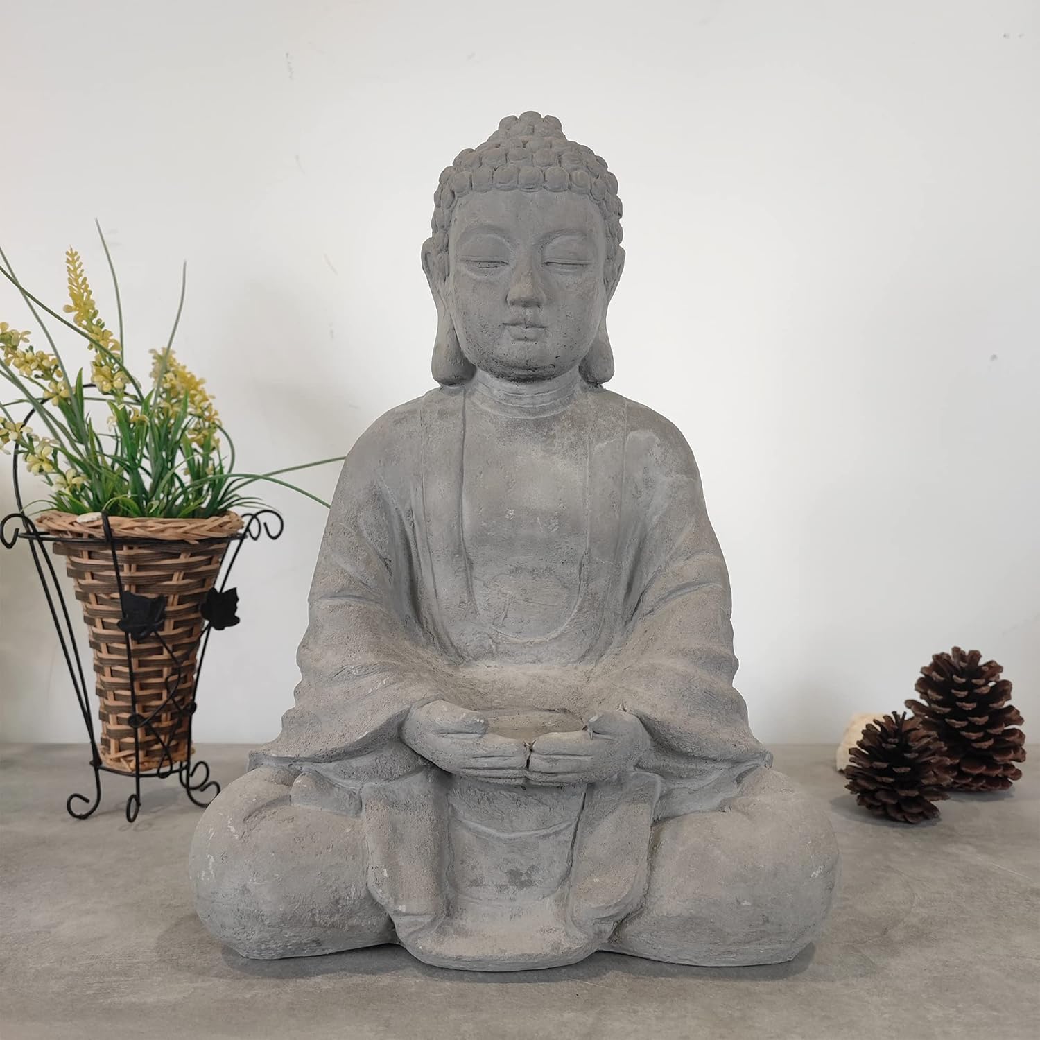 Kante Adorno de estatua de Buda meditadora compuesta de cemento de 14.17 pulgadas de alto, decoración de mesa de hormigón natural para interiores y
