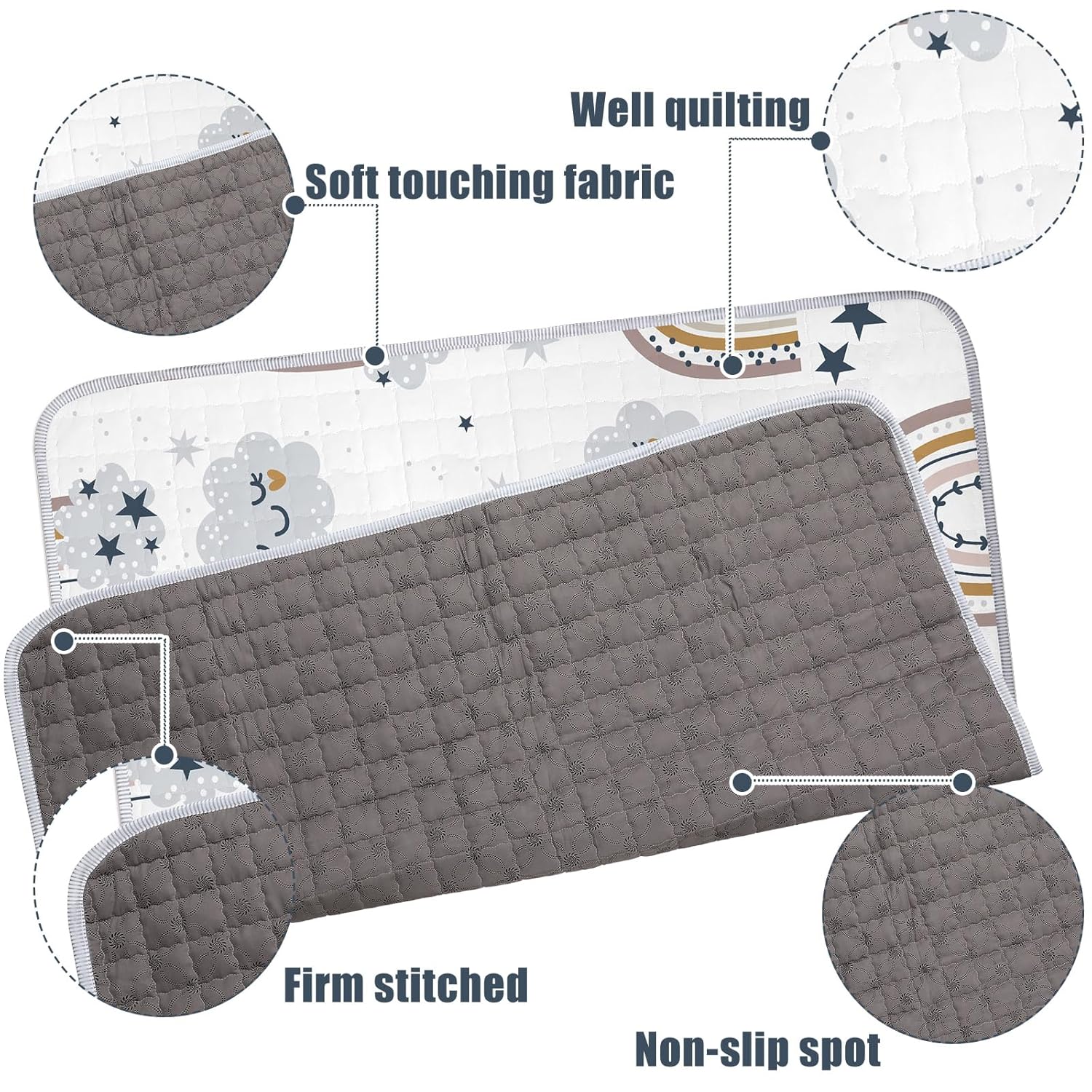 Tapete de juego portátil bohemio para bebé, 43 x 43 pulgadas, lavable, plegable, tapete de juego antideslizante para bebés, tapete de juego para