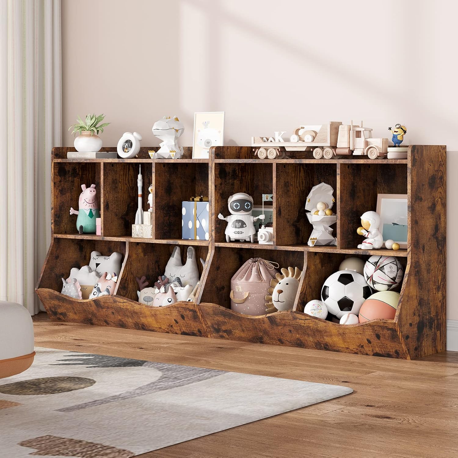 Estantería de juguetes y estantería para niños y niñas, estante múltiple con organizador de cubos para almacenamiento de libros y juguetes, para