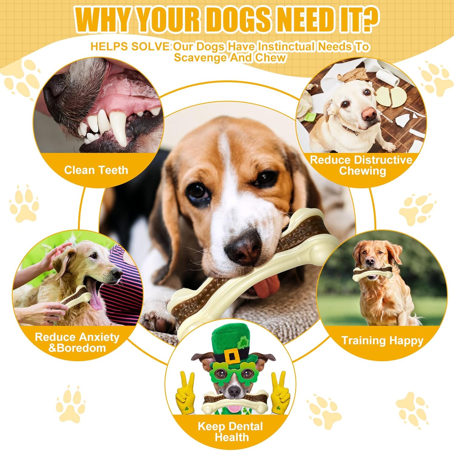 Sosation 6 piezas de juguetes de comida para perros para masticadores agresivos, huesos de nailon con sabor a carne de res, juguetes resistentes
