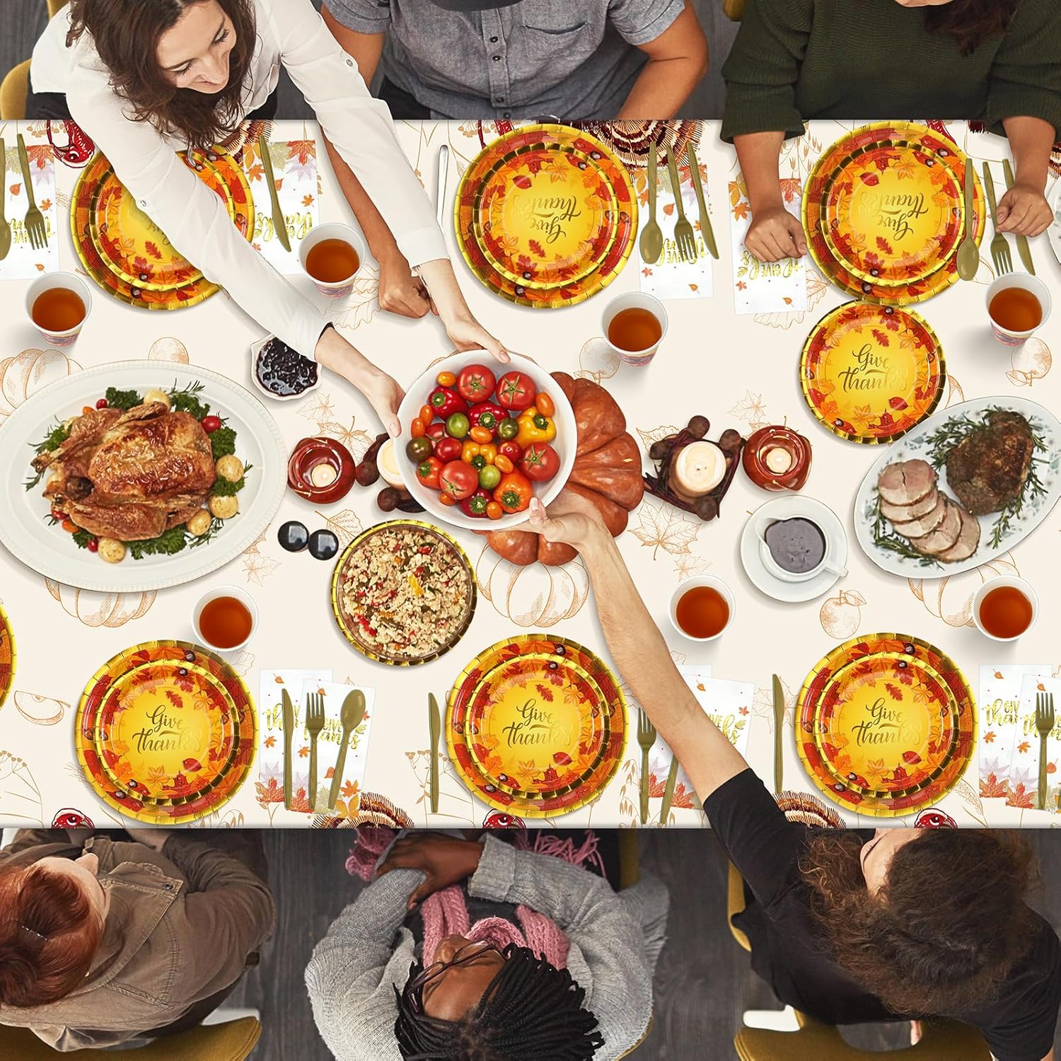 Juego de platos y servilletas de Acción de Gracias, suministros de fiesta de otoño con hojas de arce de otoño, vajilla desechable, platos de papel,