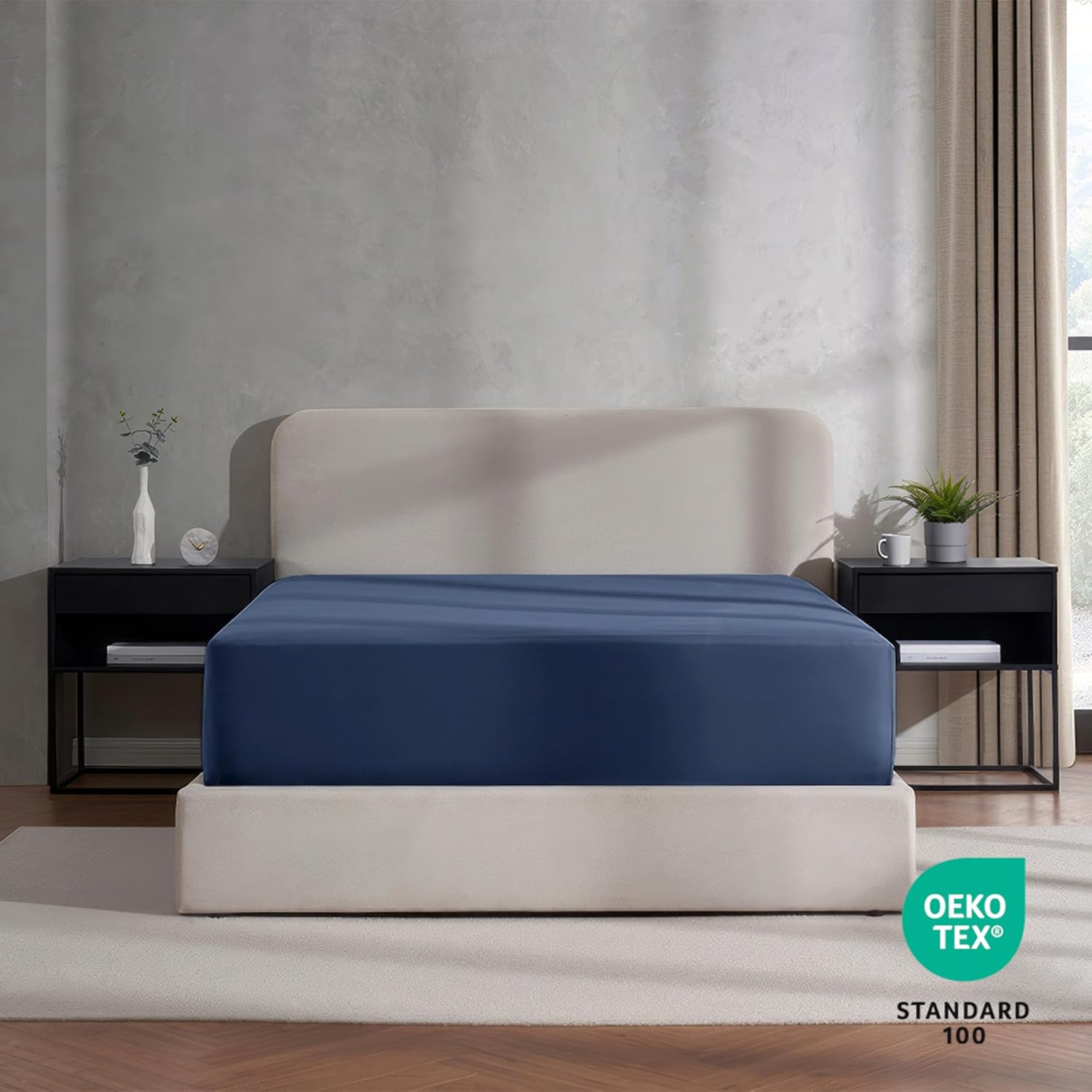 Nestl Bedding – Sábanas bajeras con bolsillo profundo de 53 cm, Microfibra, Azul marino, gemelo