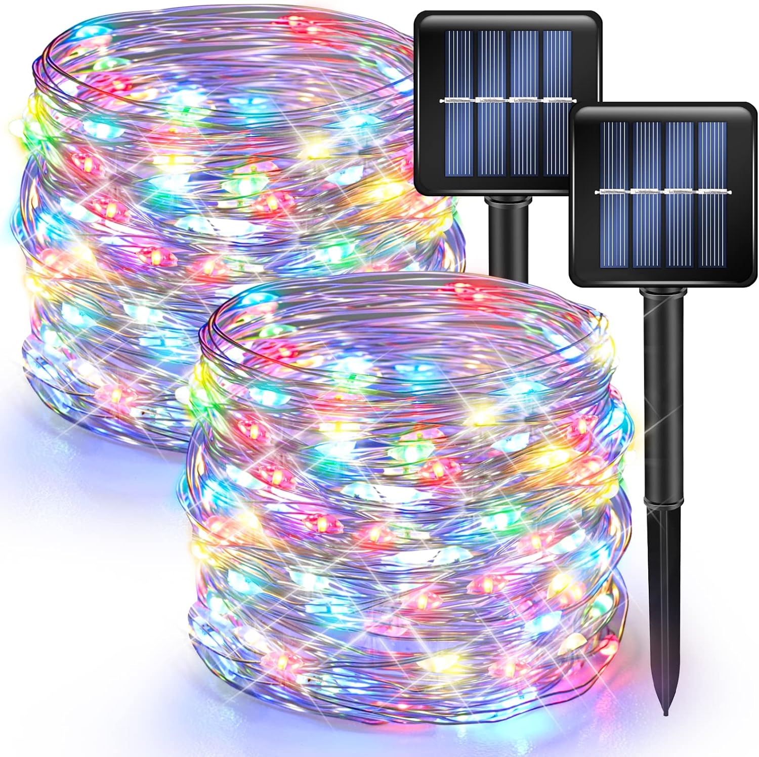 Dazzle Bright Paquete de 2 luces solares al aire libre, de 39.4 pies, 120 luces LED alimentadas por energía solar, 8 modos, luces de alambre de