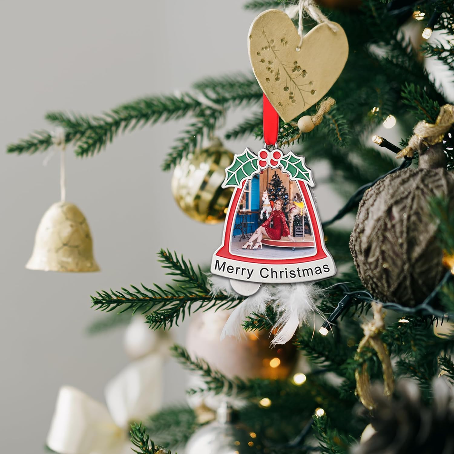 Adorno colgante de fotos personalizado, con imagen y texto, carga cualquier foto, personaliza adorno transparente de Navidad, para la familia