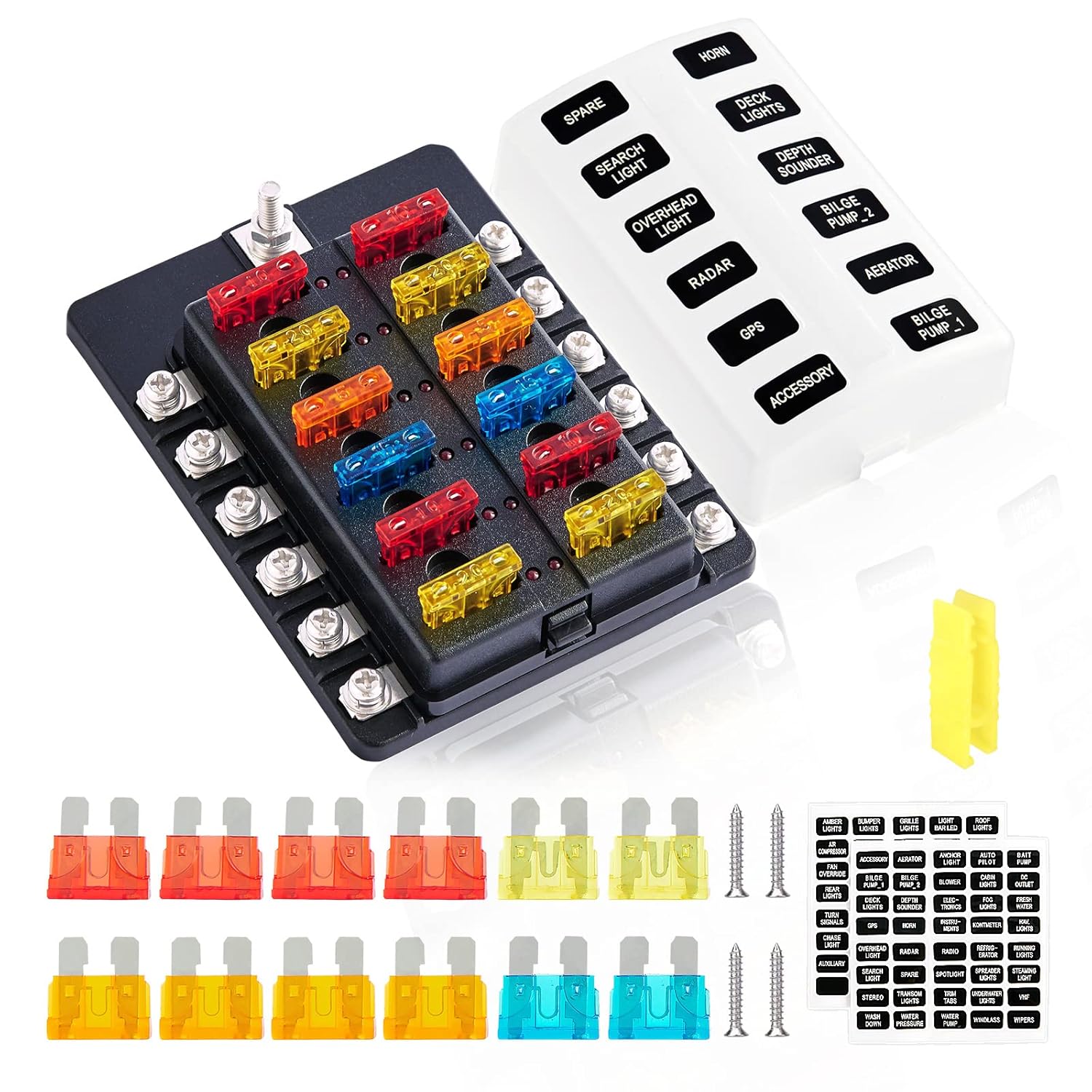 Soyond Bloque de fusibles de 12 voltios, caja de fusibles impermeable con indicador LED, cubierta a prueba de humedad para automóvil DC 12-24 V con