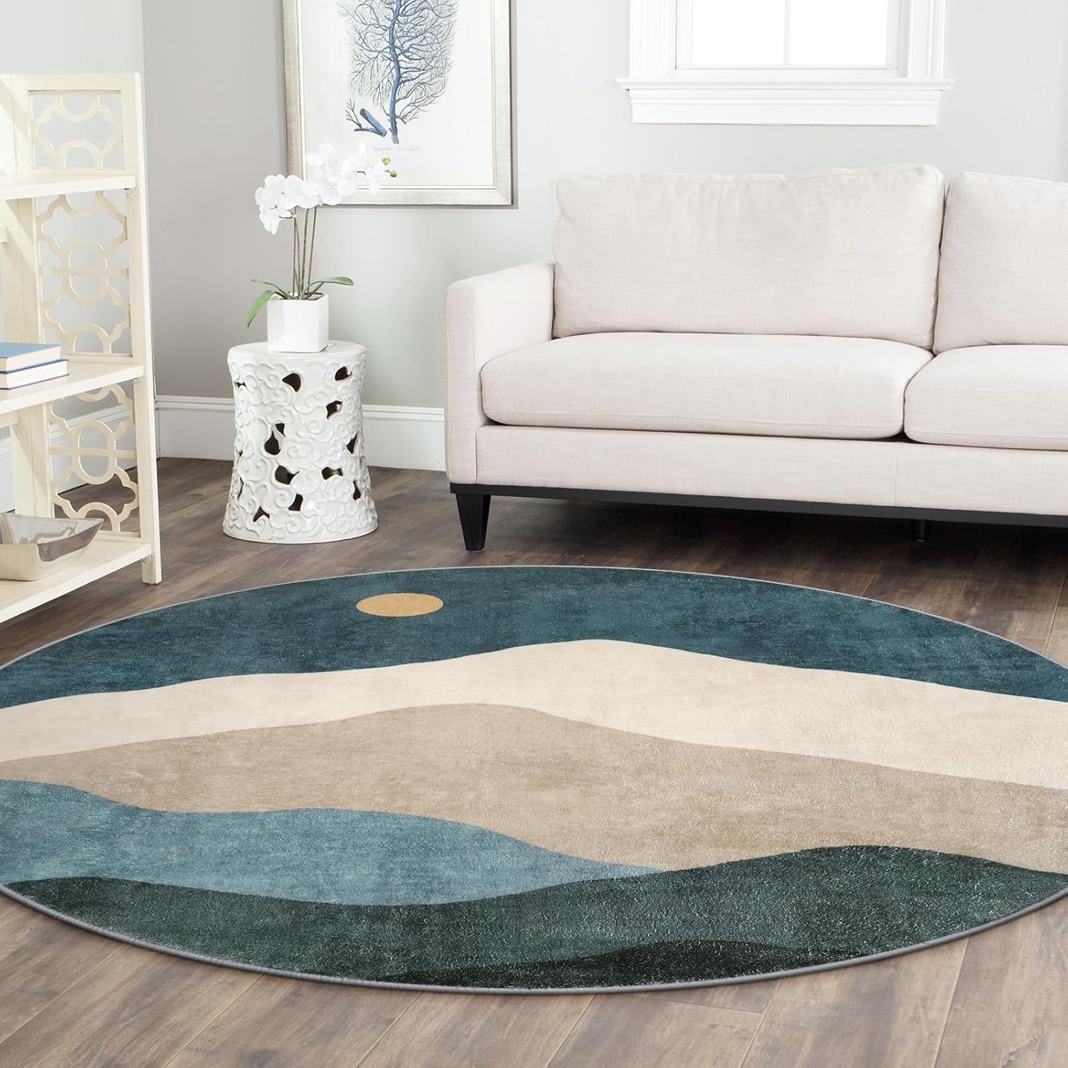 Alfombras redondas abstractas de 6 pies para dormitorio, suave, lavable, antideslizante, alfombra circular grande, elegante alfombra de lana