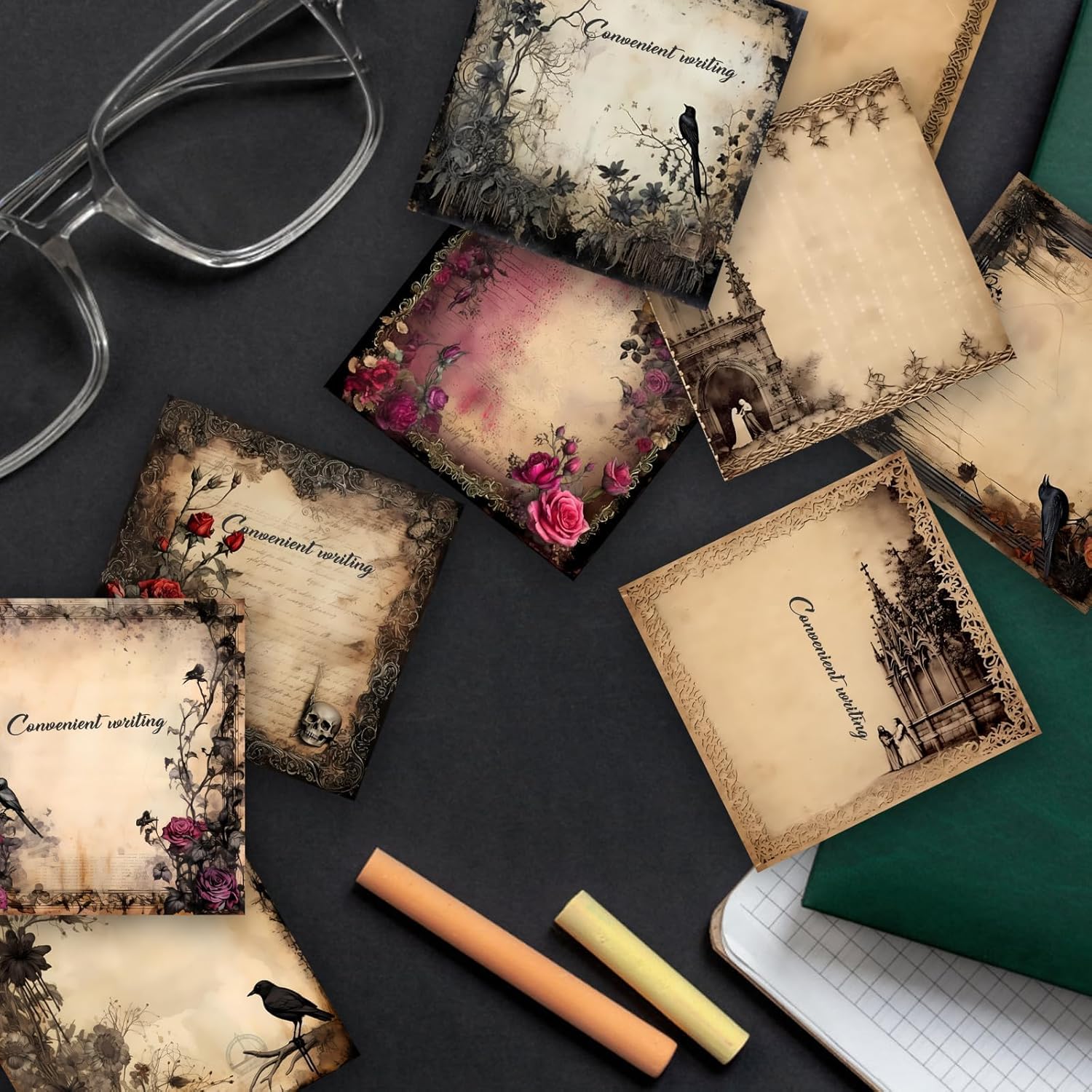 9 notas adhesivas de estilo gótico, autoadhesivas, estilo gótico, notas adhesivas de estilo gótico, notas adhesivas para escuela, oficina, hogar,