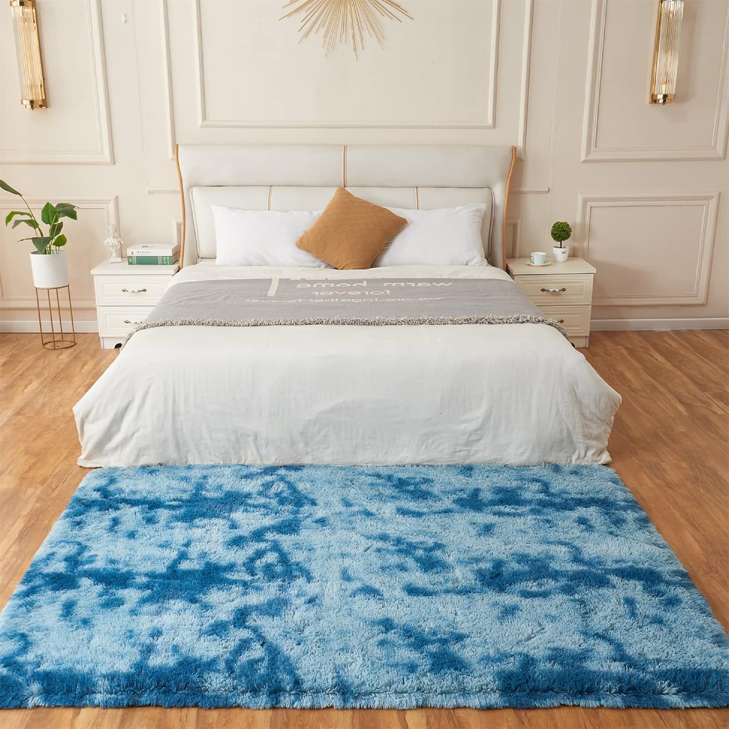 AMTOVO Alfombras de área para sala de estar, 9 x 12 pulgadas, teñido anudado, color azul oscuro, alfombra grande y esponjosa, alfombra para