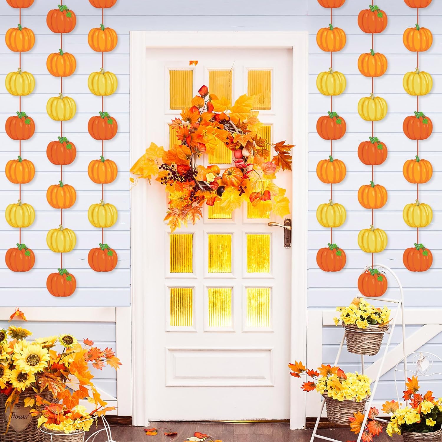 Ceenna 8 piezas de decoración de Acción de Gracias, decoración de otoño, guirnalda de calabaza, pancarta de otoño, recortes de papel, serpentinas,