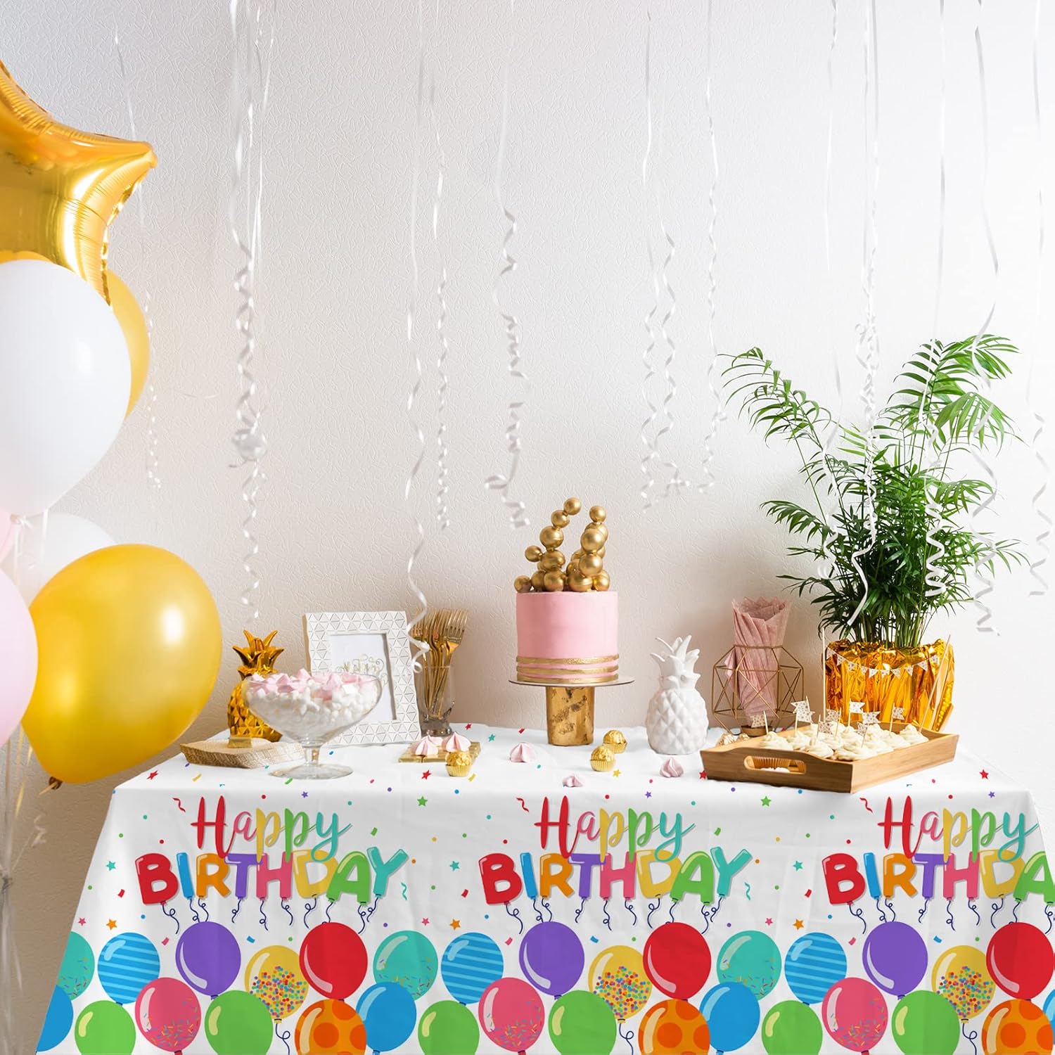 Gatherfun Mantel desechable de cumpleaños, funda de mesa de plástico para fiesta de cumpleaños de niños, 54 x 108 pulgadas, 3 unidades
