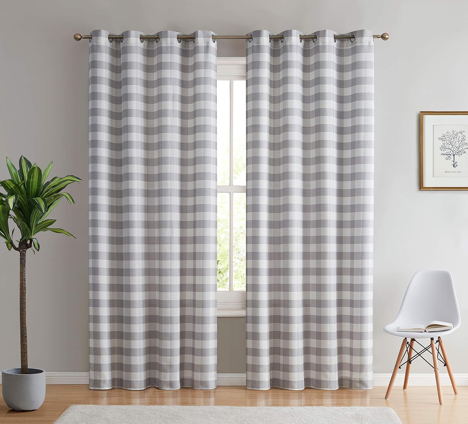 HLC.ME Hilltop Buffalo Check – Cortinas de ventana ligeras, translúcidas, texturizadas, con ojal, cortinas para dormitorio, comedor y sala de estar,