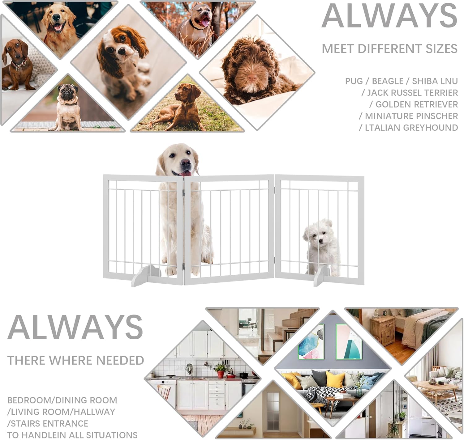 JSB Puerta para perros extra ancha de 72 pulgadas de alto, puerta independiente para pasillos, escaleras y hogar, cerca de seguridad para perros con