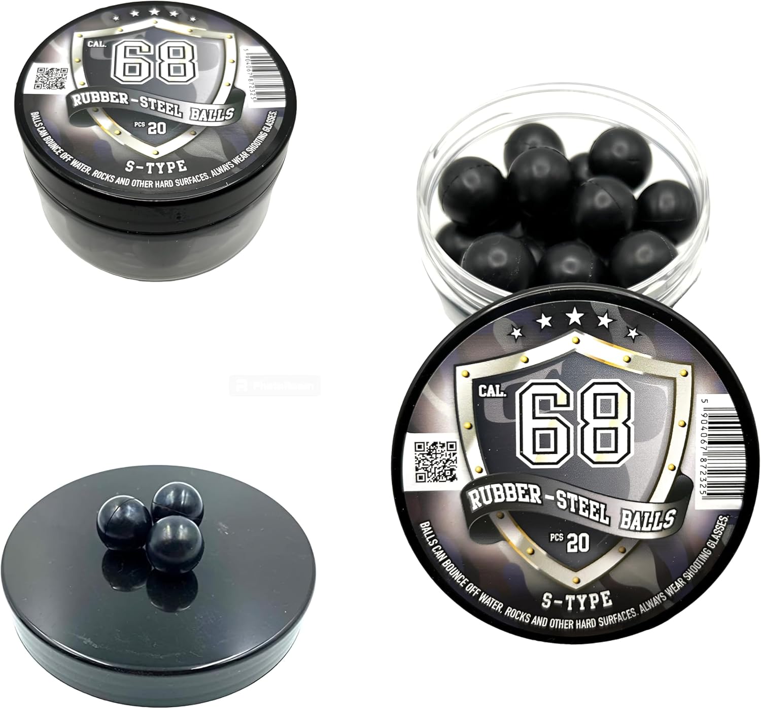 20 unidades S-Type RUBBER-STEEL BALLS en 0.68 Cal. Bolas de acero de goma dura de alta calidad para paintballs Powerballs de 0.25 oz. Munición