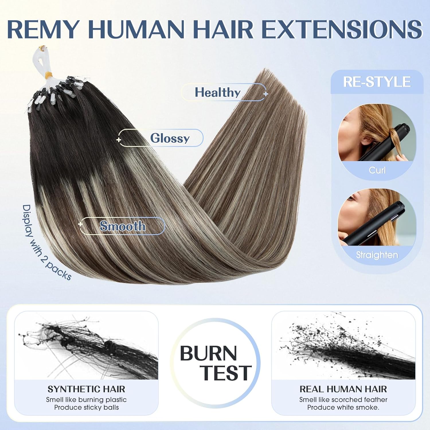 Hairro Microlink – Extensiones de cabello humano con micro bucle micro cuentas en el cabello preunido fusión fría queratina pegamento en barra I Tip