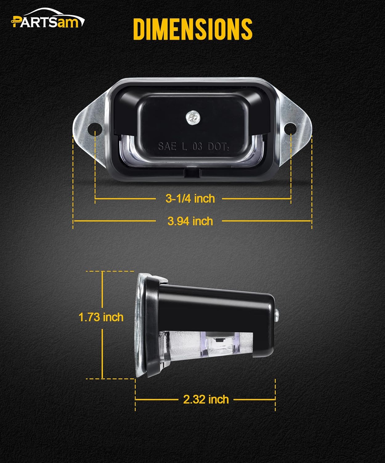 Partsam Luz LED para matrícula, impermeable, 12 V CC, con soporte, orificio de drenaje, carcasa de ABS, lente de PC para remolque, camión,