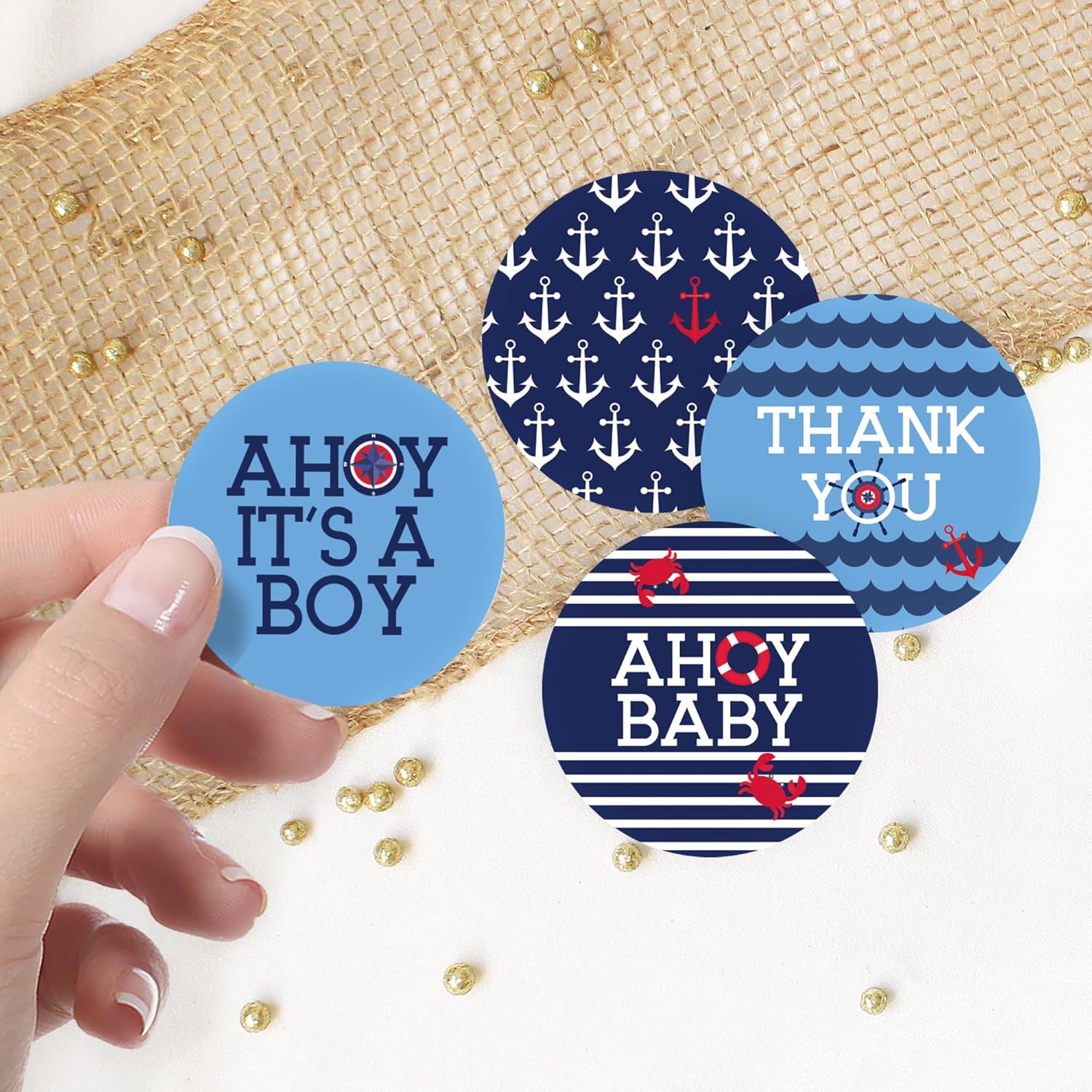 Ahoy It’s a Boy – Calcomanías de agradecimiento para baby shower, 1.75 pulgadas, 40 etiquetas