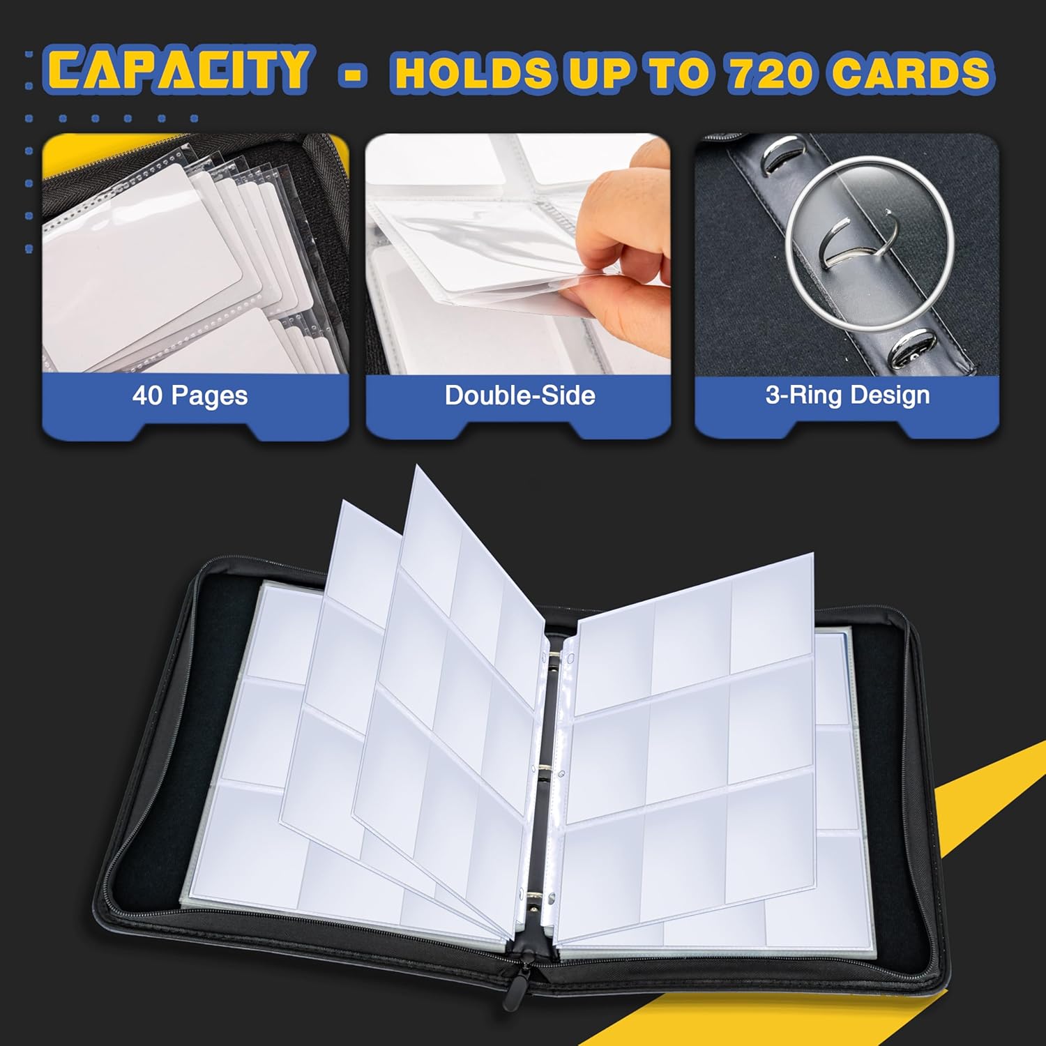 CLOVERCAT Carpeta impermeable de 9 bolsillos para tarjetas, soporte para exhibición de álbumes de intercambio, expandible, 720 álbumes de bolsillo
