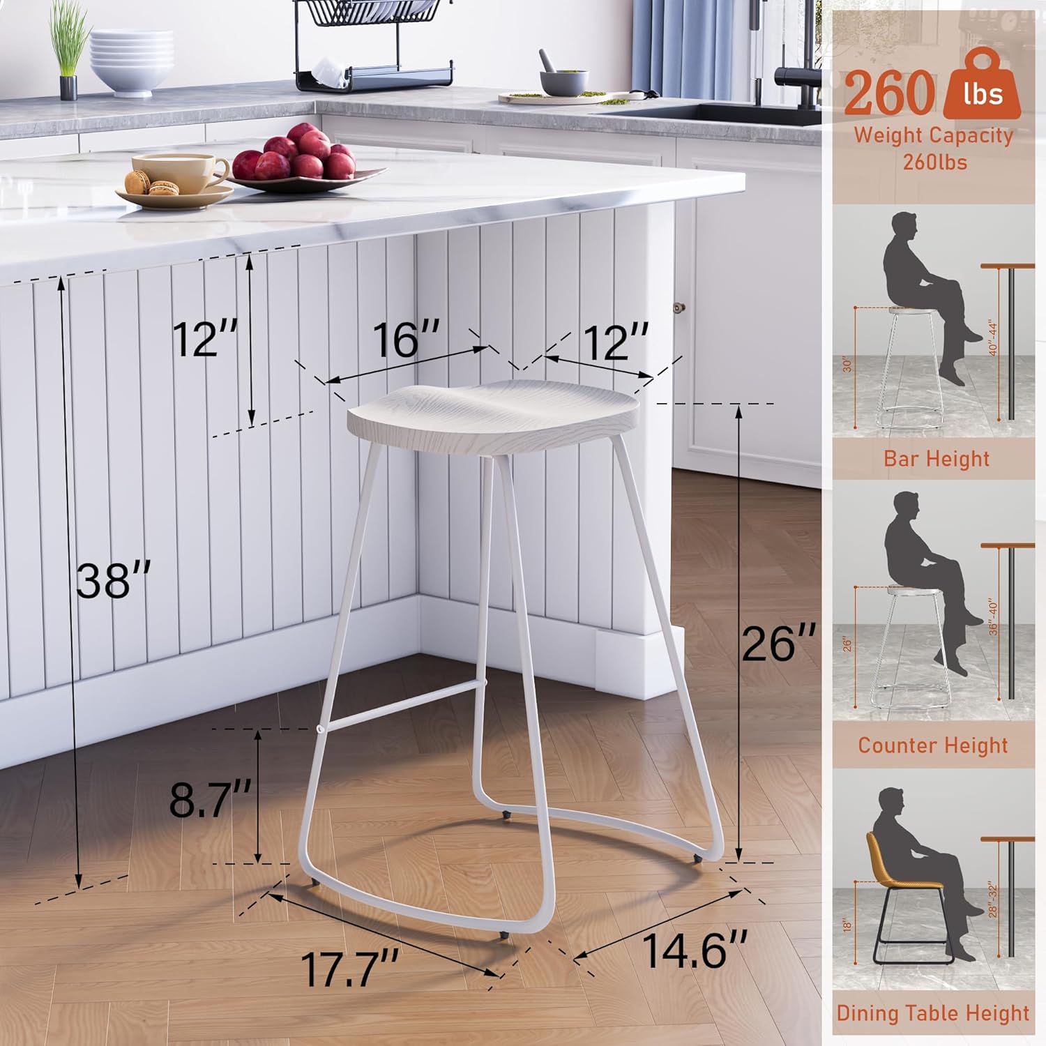 HeuGah Juego de 4 taburetes de bar con asiento de silla de montar con patas de metal, taburetes rústicos de altura de mostrador sin espalda,