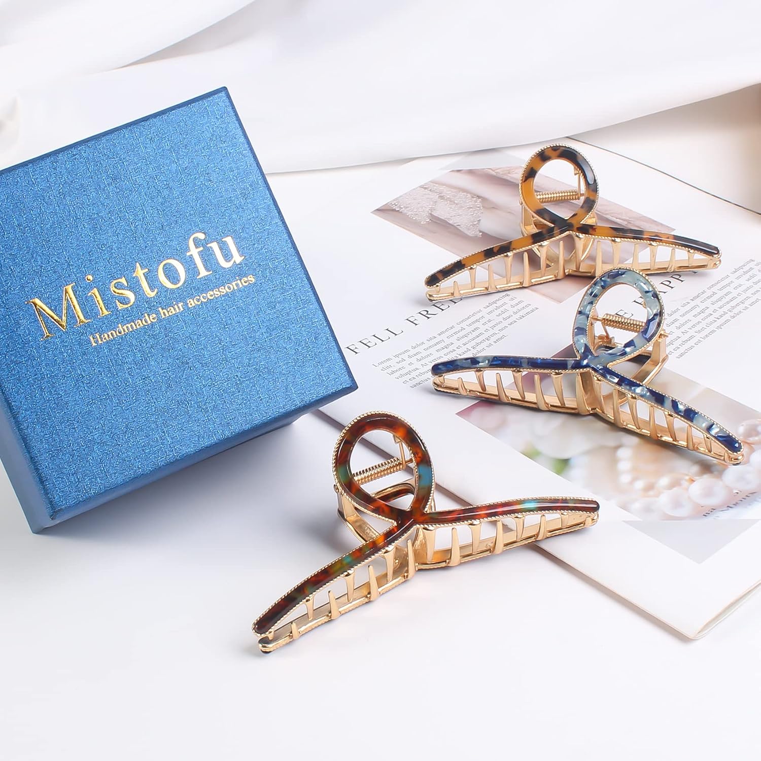 Mistofu Accesorios para el cabello, pinzas de metal grandes para mujer, cabello grueso, clip de garra antideslizante para cabello fino, 3 piezas.