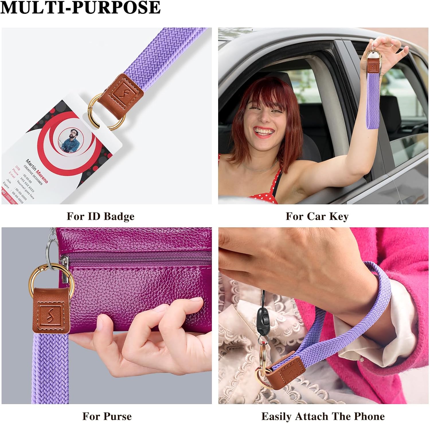Fishent Llavero tejido con cordón de muñeca, bonito llavero elástico para mujeres y hombres, llaves de automóvil, tarjetas de identificación,