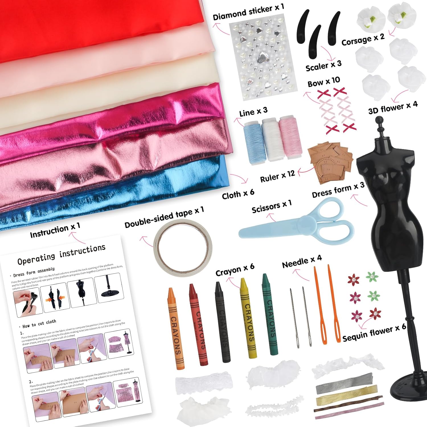 Kits de diseño de moda para niñas, kit de costura de arte creativo para niños, 3 soportes de maniquí, juguetes STEM para niñas de 8 a 12 años,