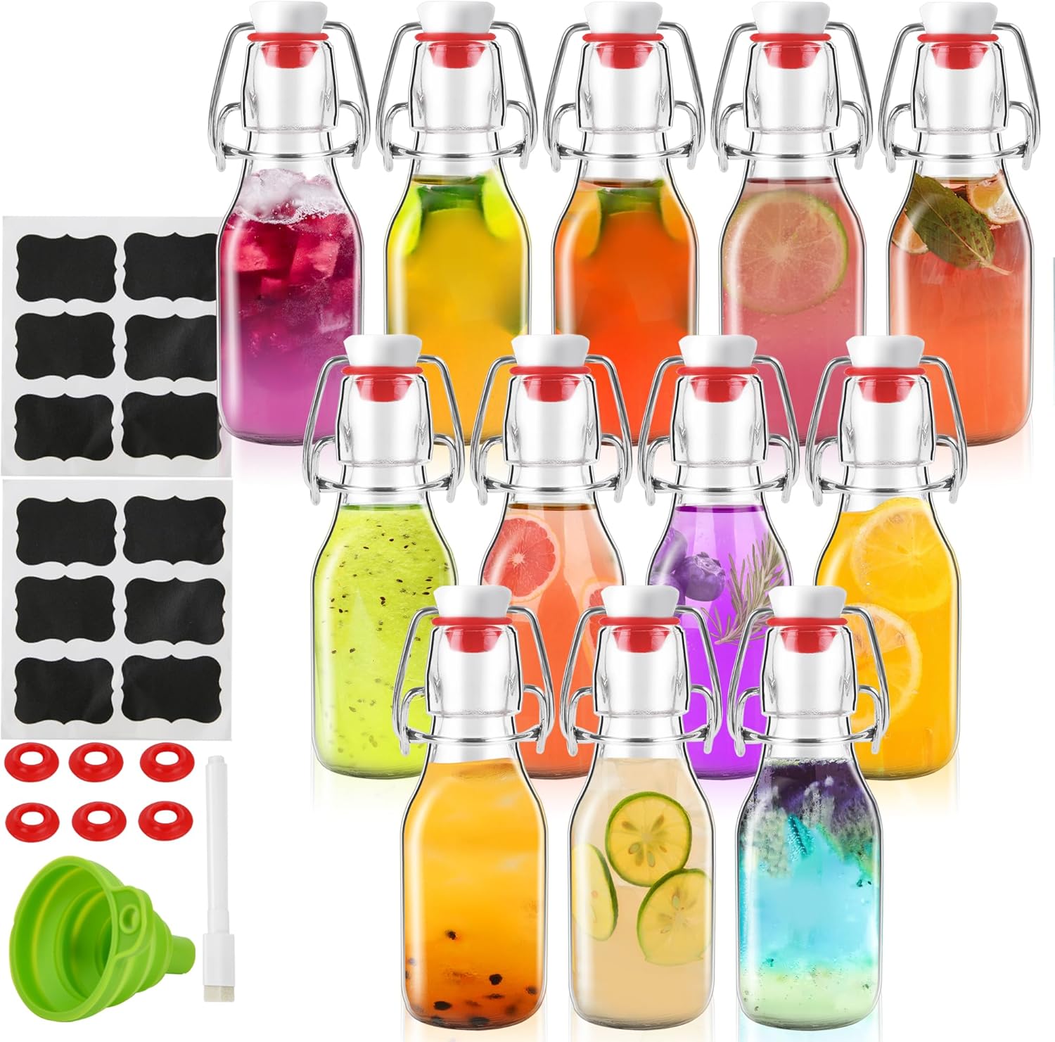 12 Pack 4 oz Swing Top Glass Bottles,Flip Top Glass bottles with airtight Caps for Home Brewing Beer,Kombucha,2nd
