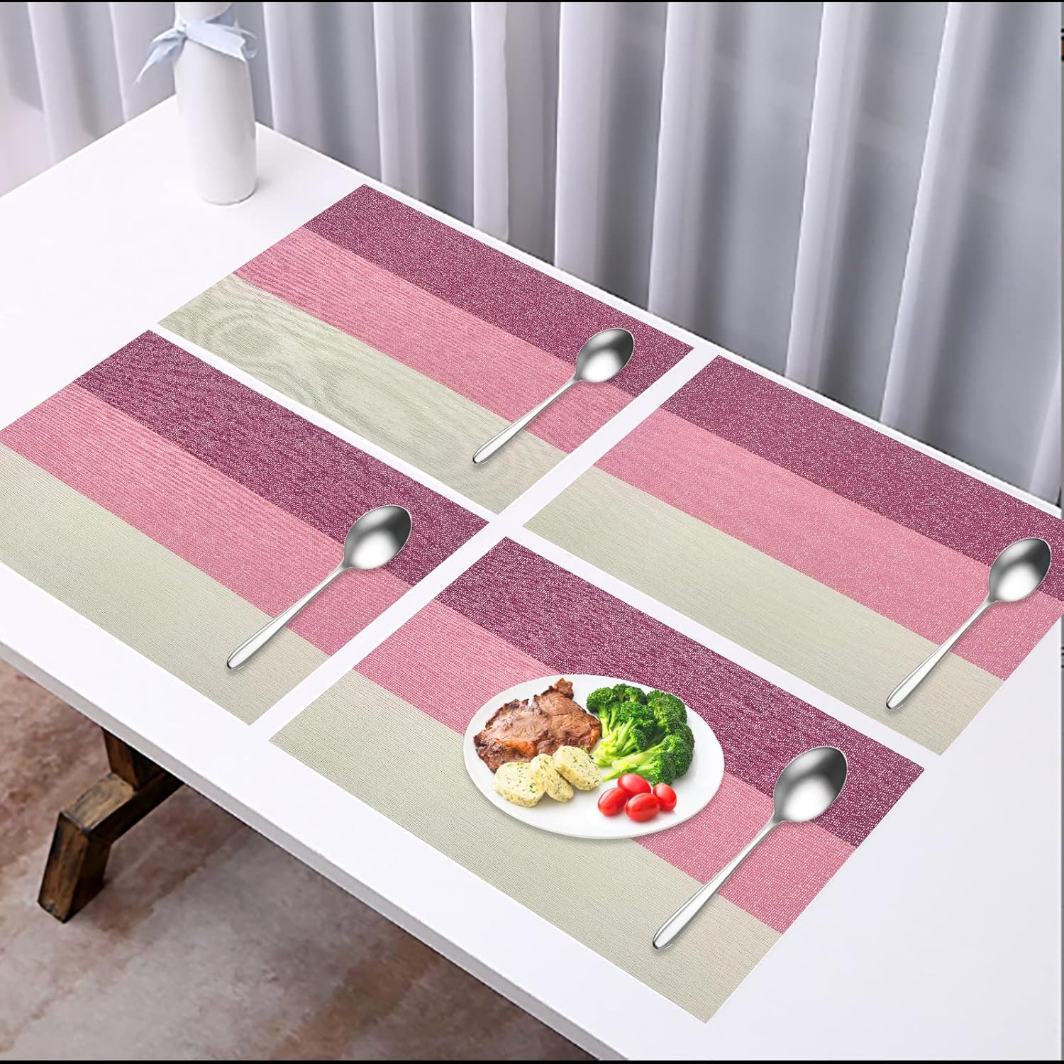 Juego de 4 manteles individuales de vinilo para mesa de comedor, resistentes al calor, antideslizantes, lavables, manteles individuales de vinilo